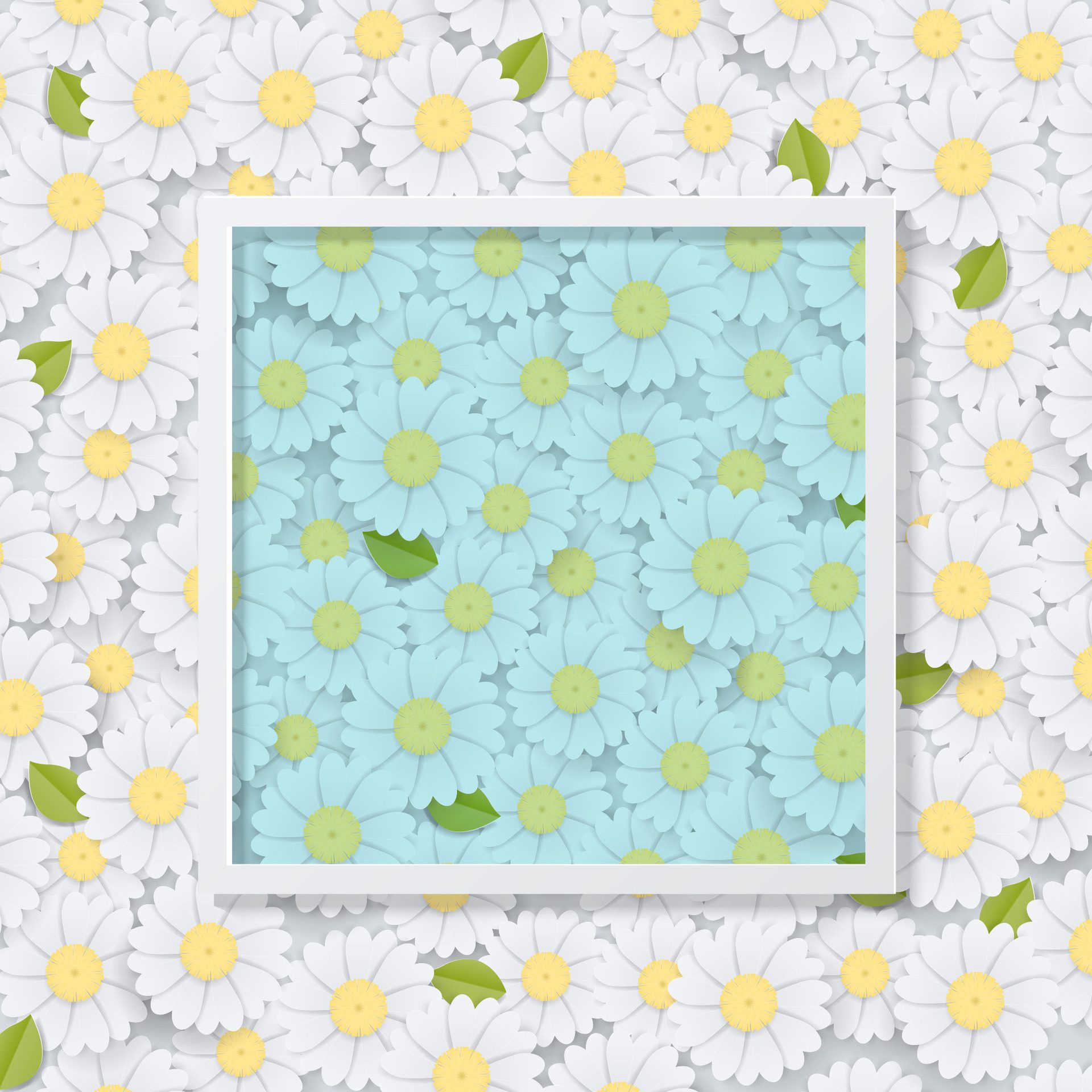 Daisies pattern and white frame banner Free Vector