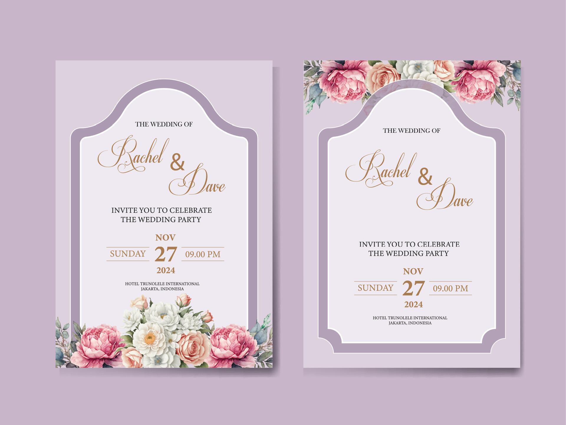 two wedding cards with flowers on them Stock Free