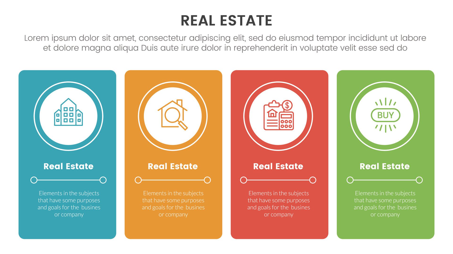 real estate property infographic template banner with vertical box and circle inside with 4 point list information for slide presentation Free Vector