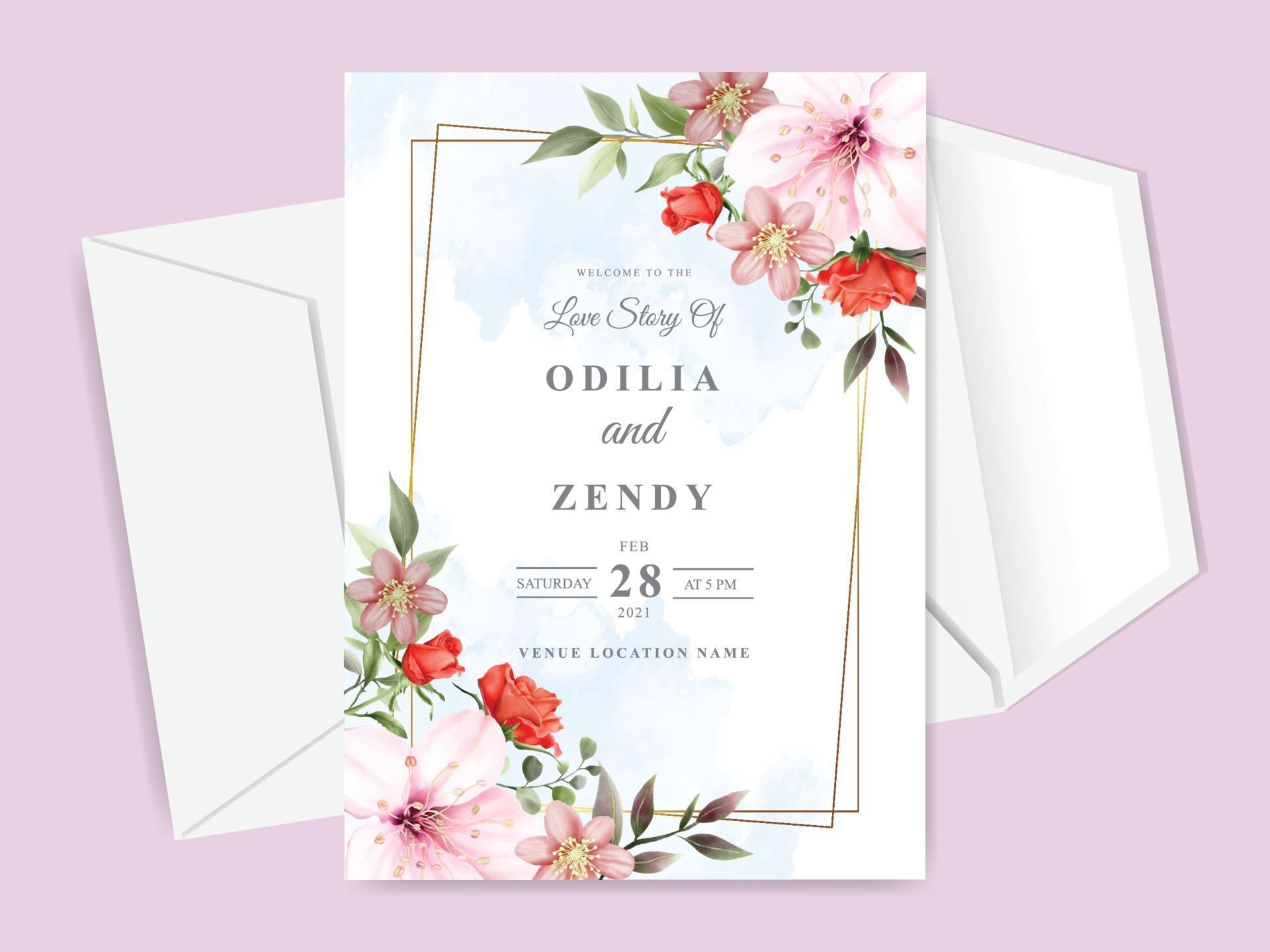 beautiful and elegant floral hand drawn wedding invitation card Stock Free