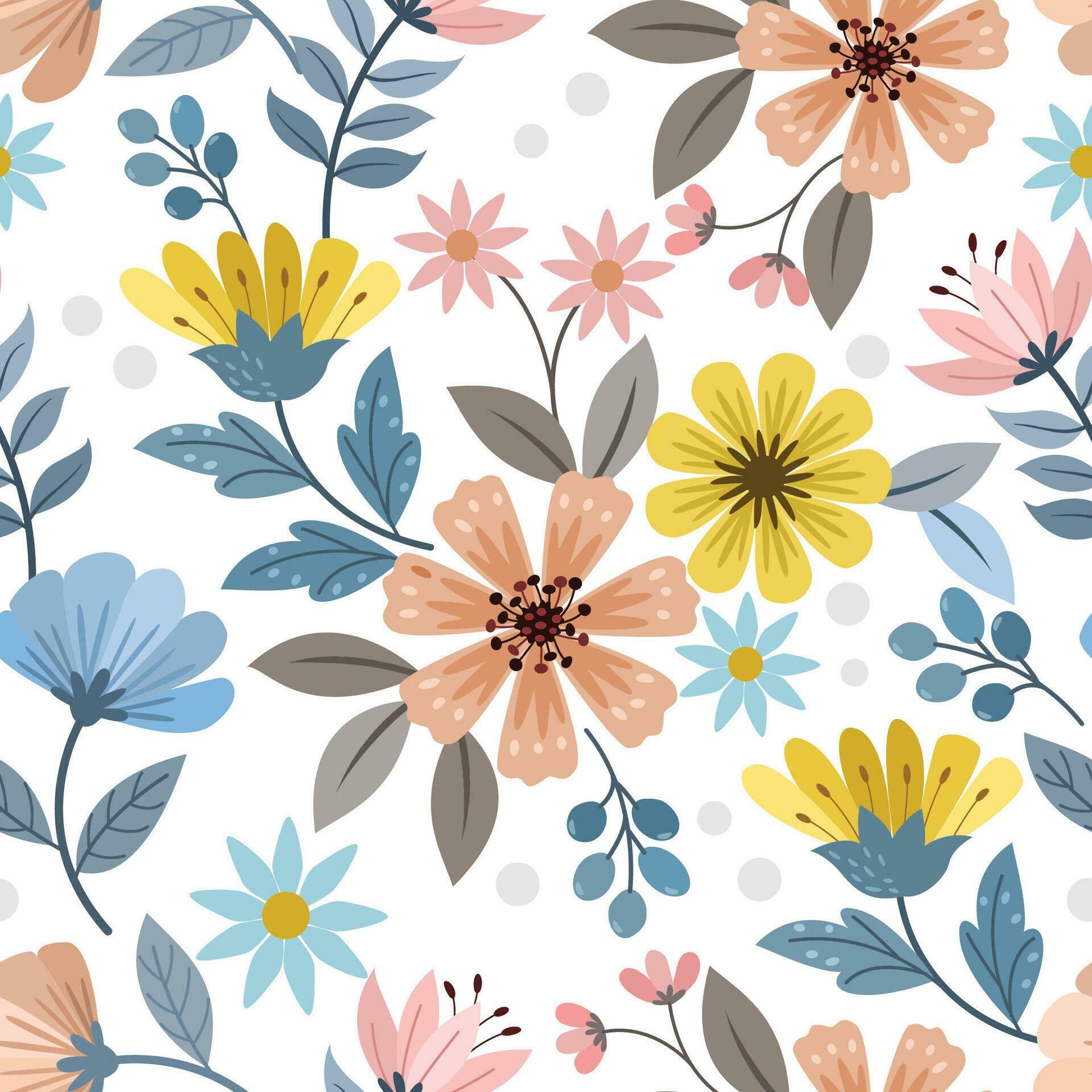 Colorful hand draw flowers seamless pattern Stock Free