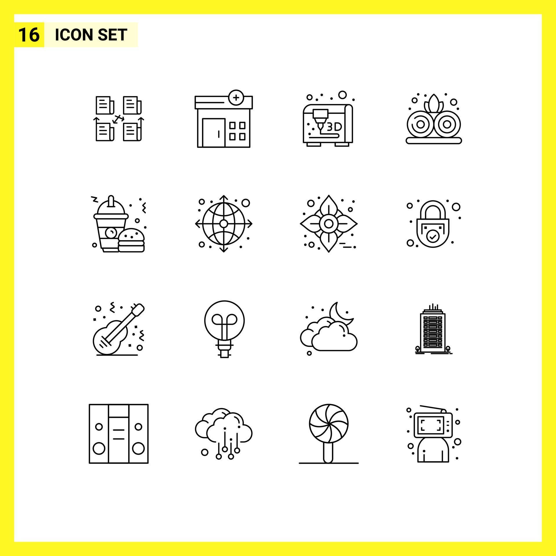 User Interface Pack of 16 Basic Outlines of arrow burger modeling food plant Editable Vector Design Elements Stock Free