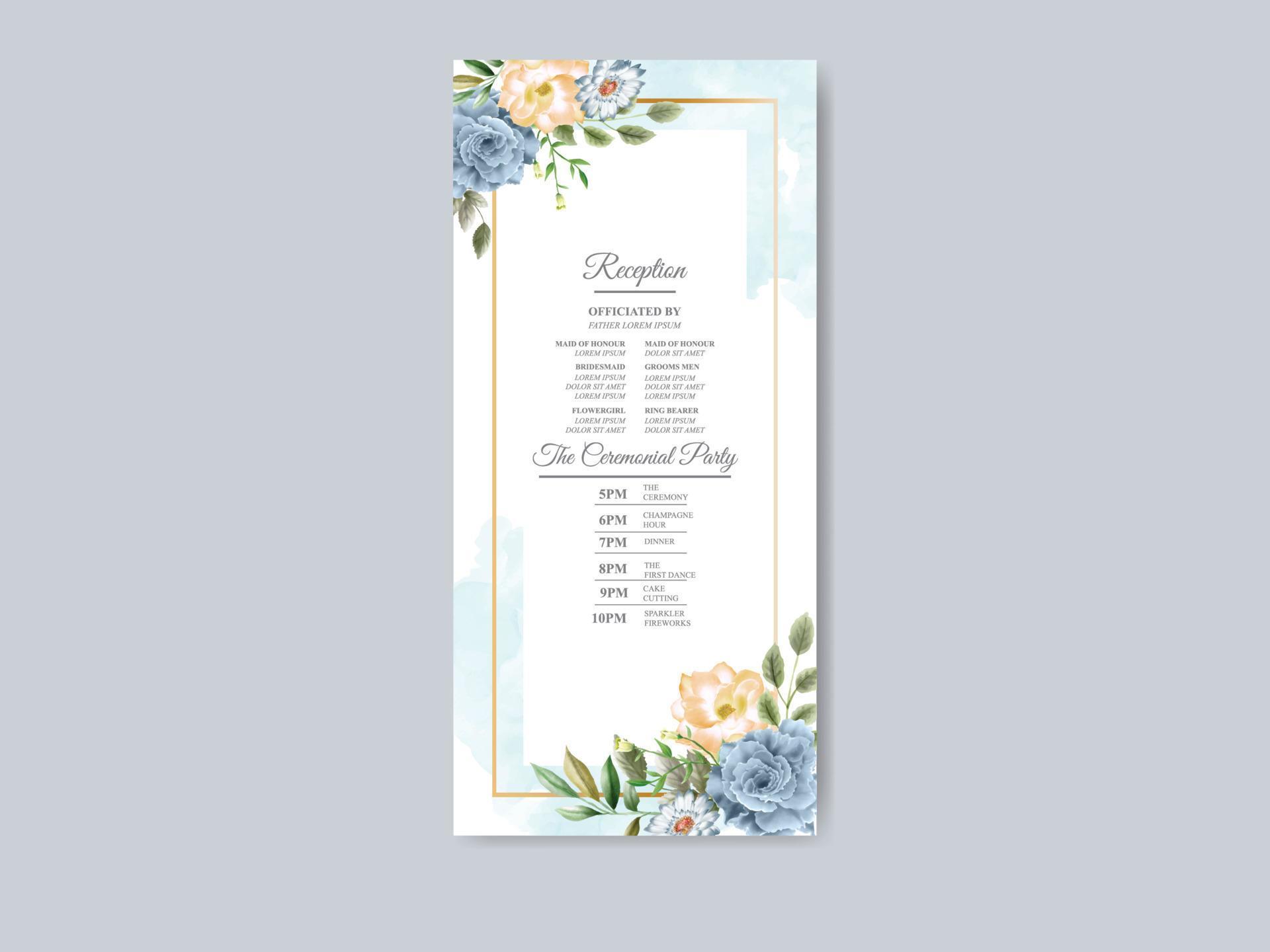 Beautiful blue flowers wedding invitation card template Stock Free