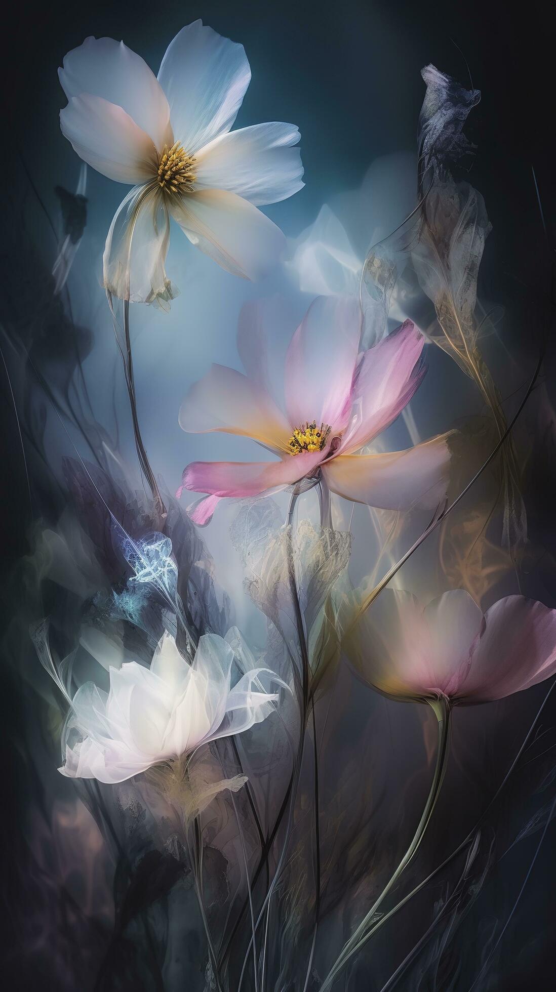 abstract ethereal flowers , generat ai Stock Free