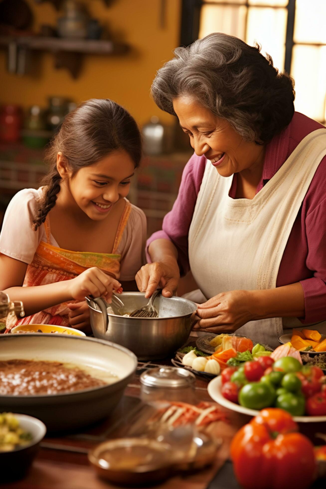 Family Togetherness in Honoring Hispanic Heritage with Abuela – AI generated Stock Free