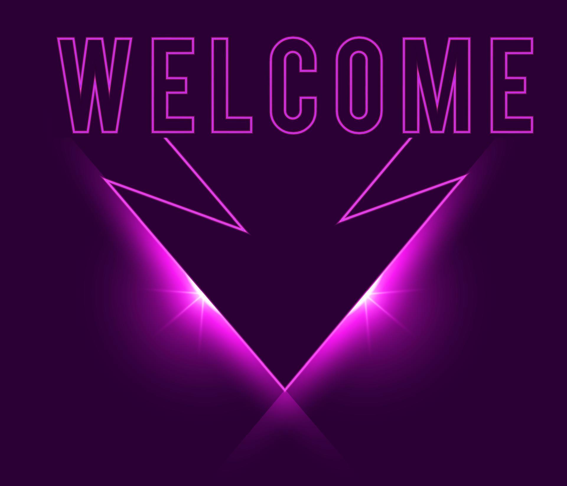 Welcome arrow in neon style. Welcome neon signs. greeting card, invitation card, light banner, posters, flyer Stock Free