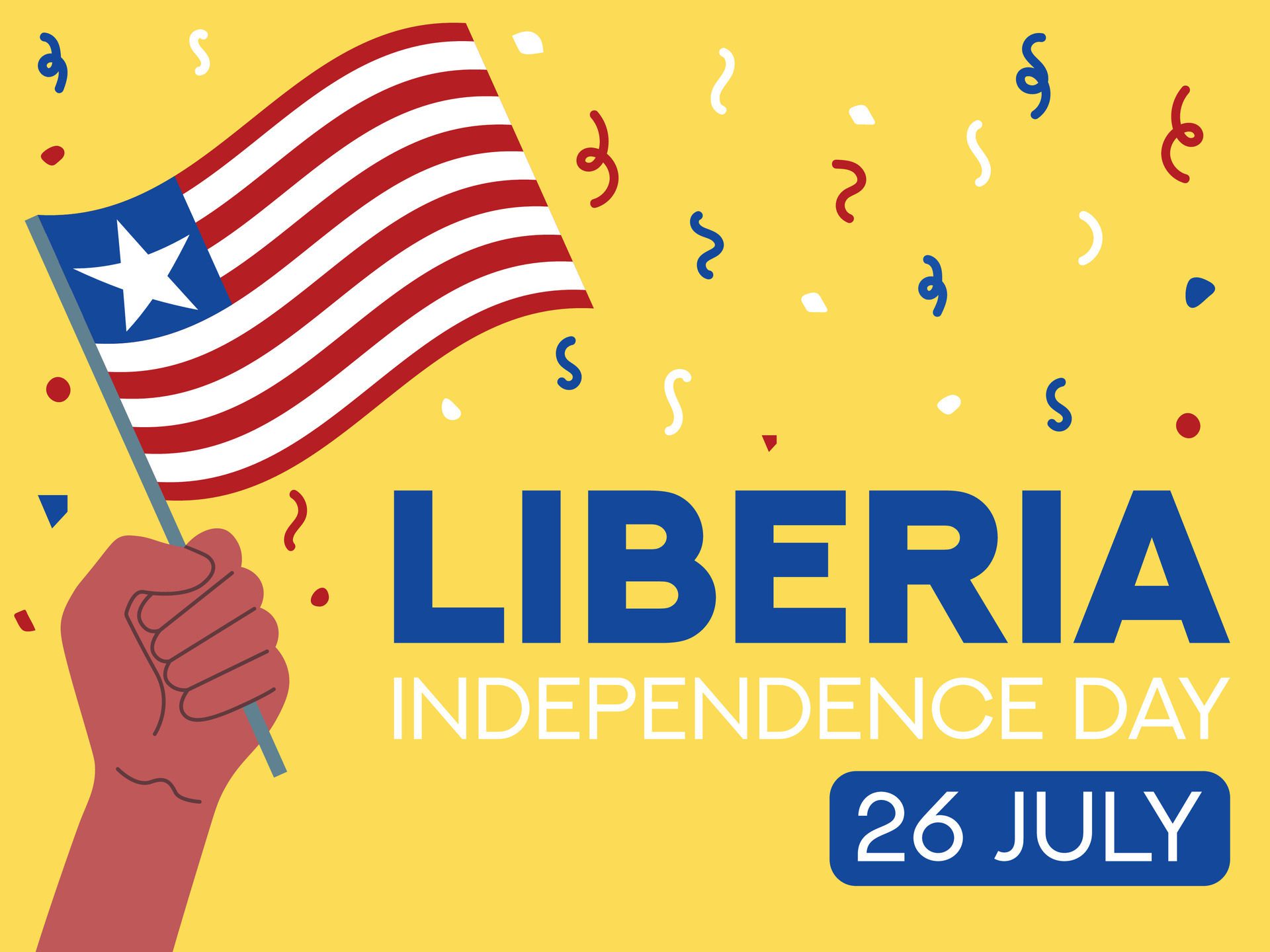 Liberia independence day 26 July. Liberia flag in hand. Greeting card, poster, banner template Free Vector