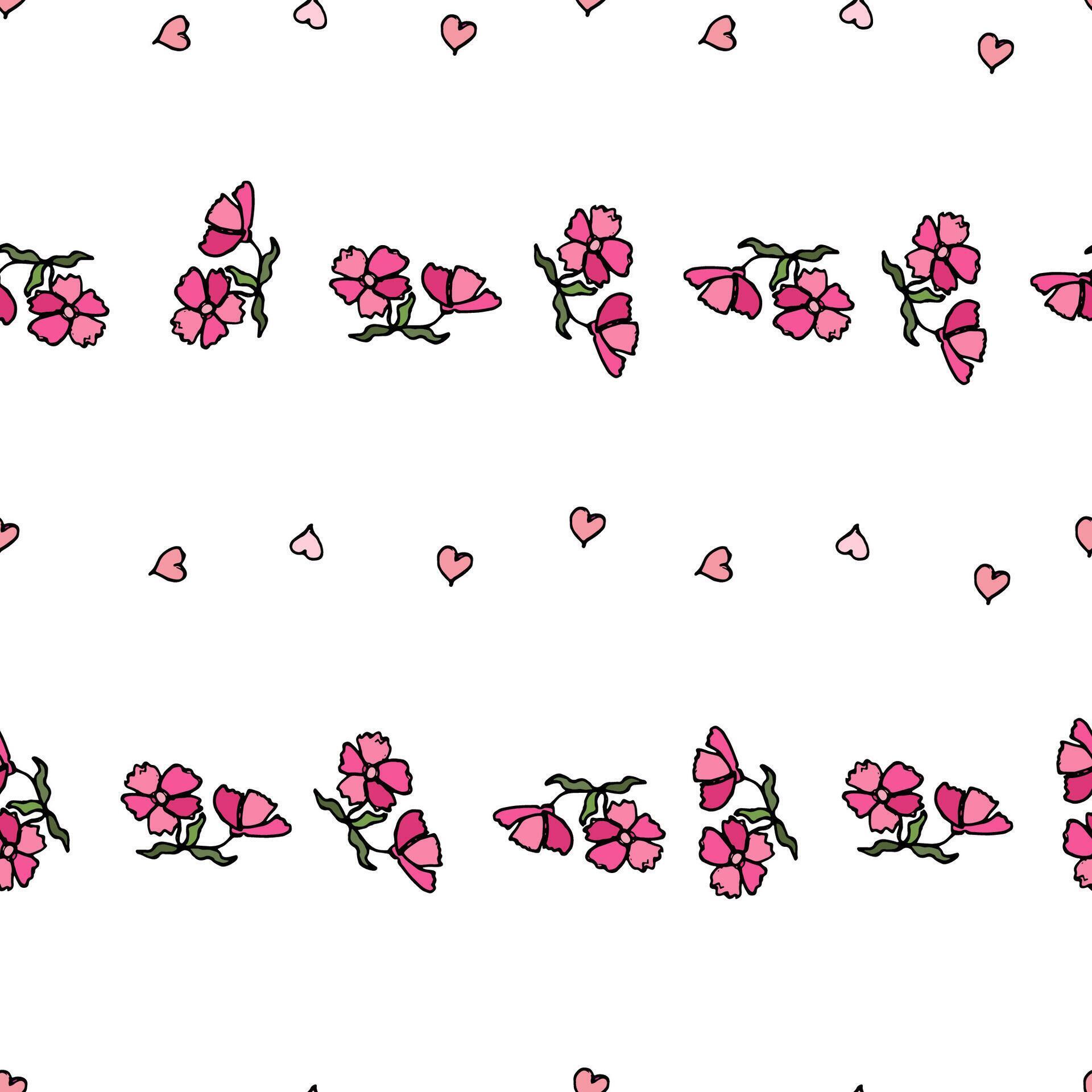 Seamless pattern with small flowers and hearts isolated on a white background. Hand-drawn illustration Stock Free