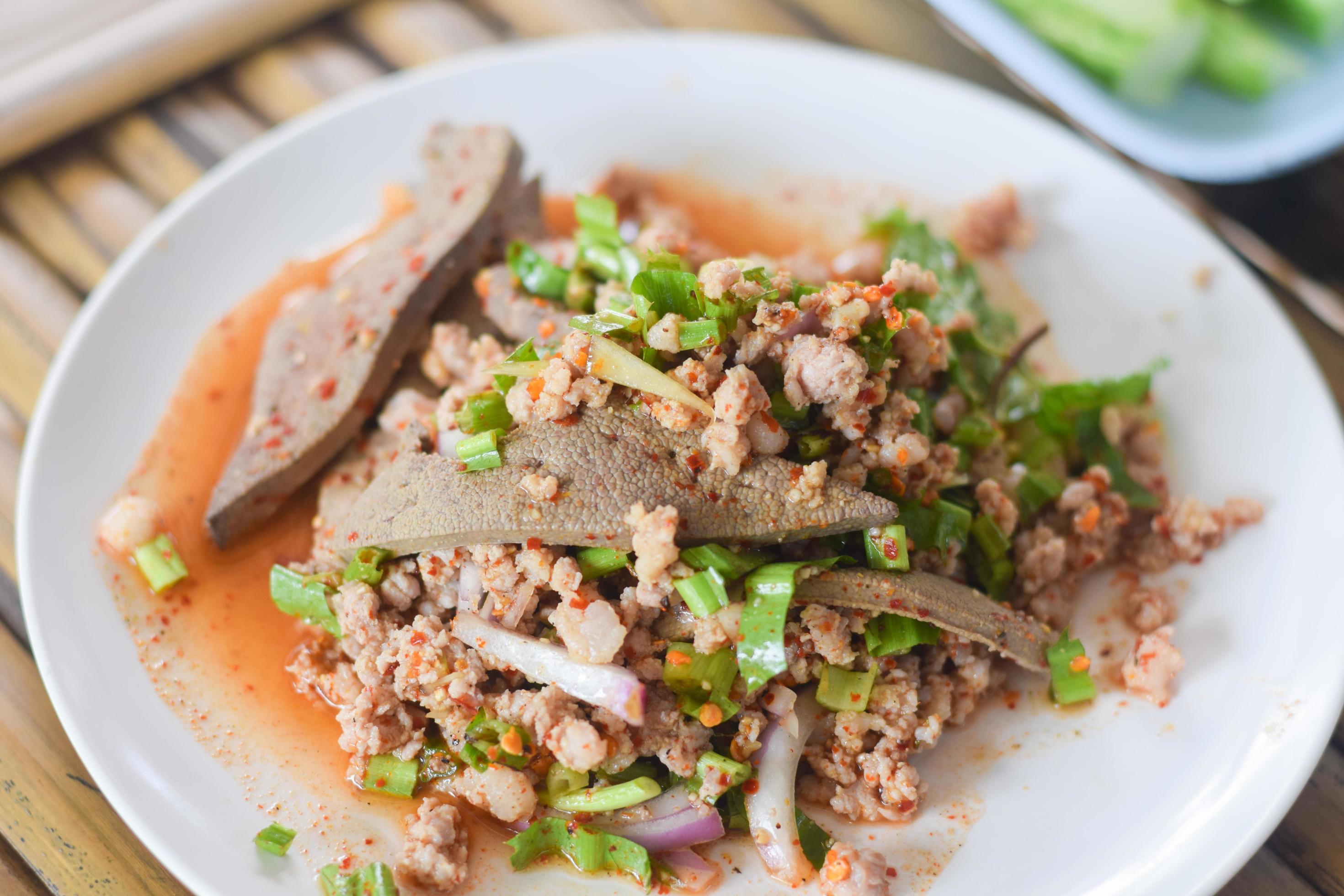 Spicy Minced Pork Salad Thai food Stock Free