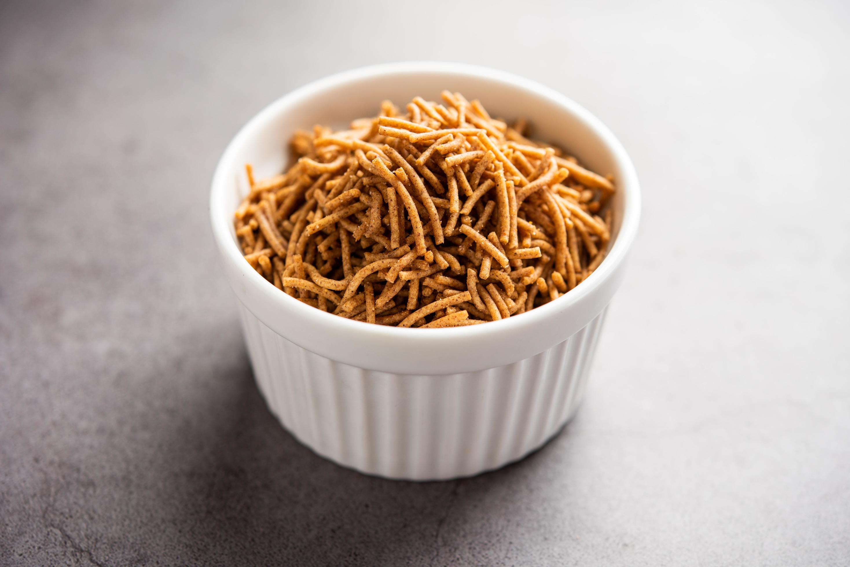 Nachni or Ragi Sev is a delicious crispy noodle made from finger millets, healthy Indian food Stock Free