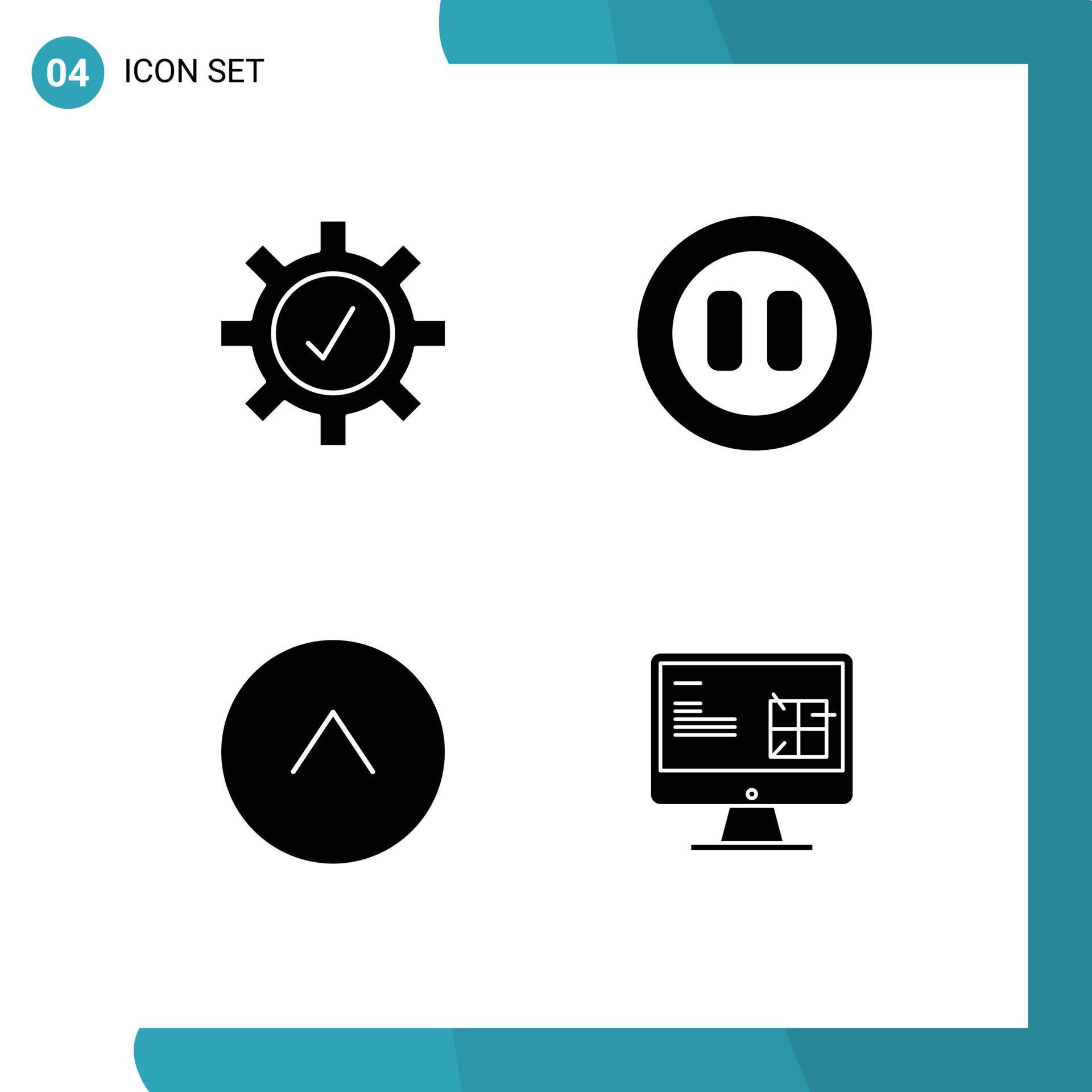 4 Universal Solid Glyph Signs Symbols of protection computer controls arrow repair Editable Vector Design Elements Stock Free