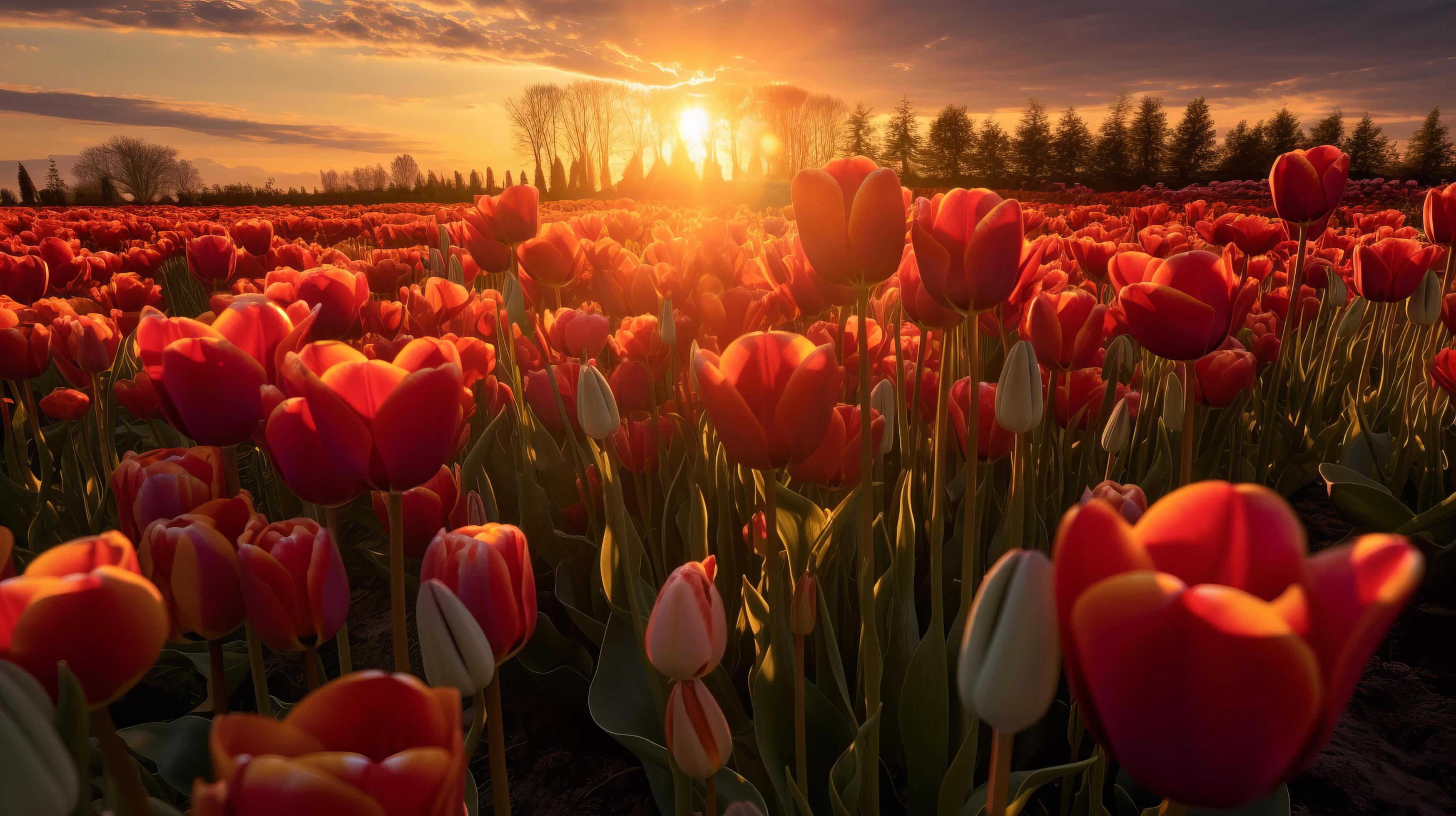 Tulips flower field. Illustration Stock Free