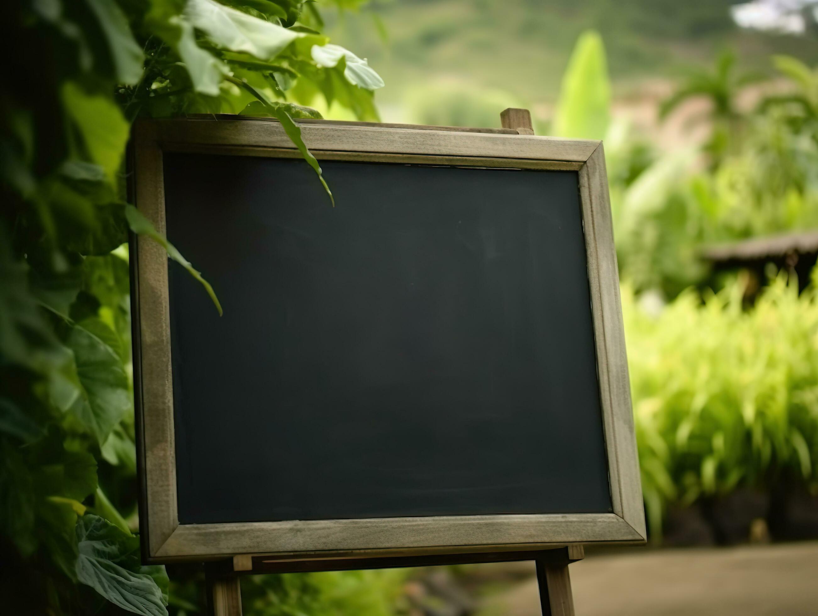 Blank blackboard mockup in organic fresh vegetables gardening, agriculture and business farmer concept, AI Generated Stock Free