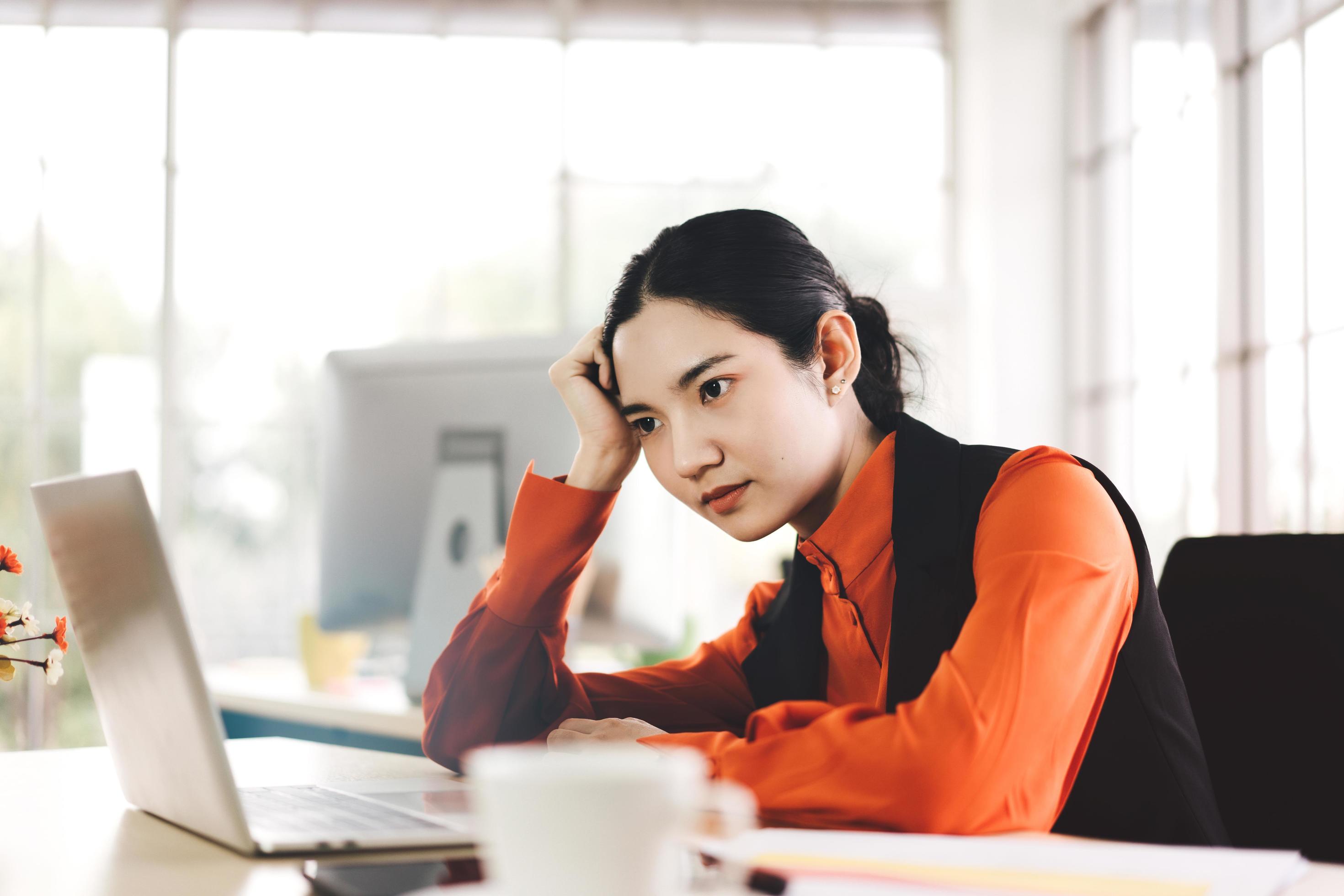 Asian business woman has frustrated stressed and tried. Stock Free