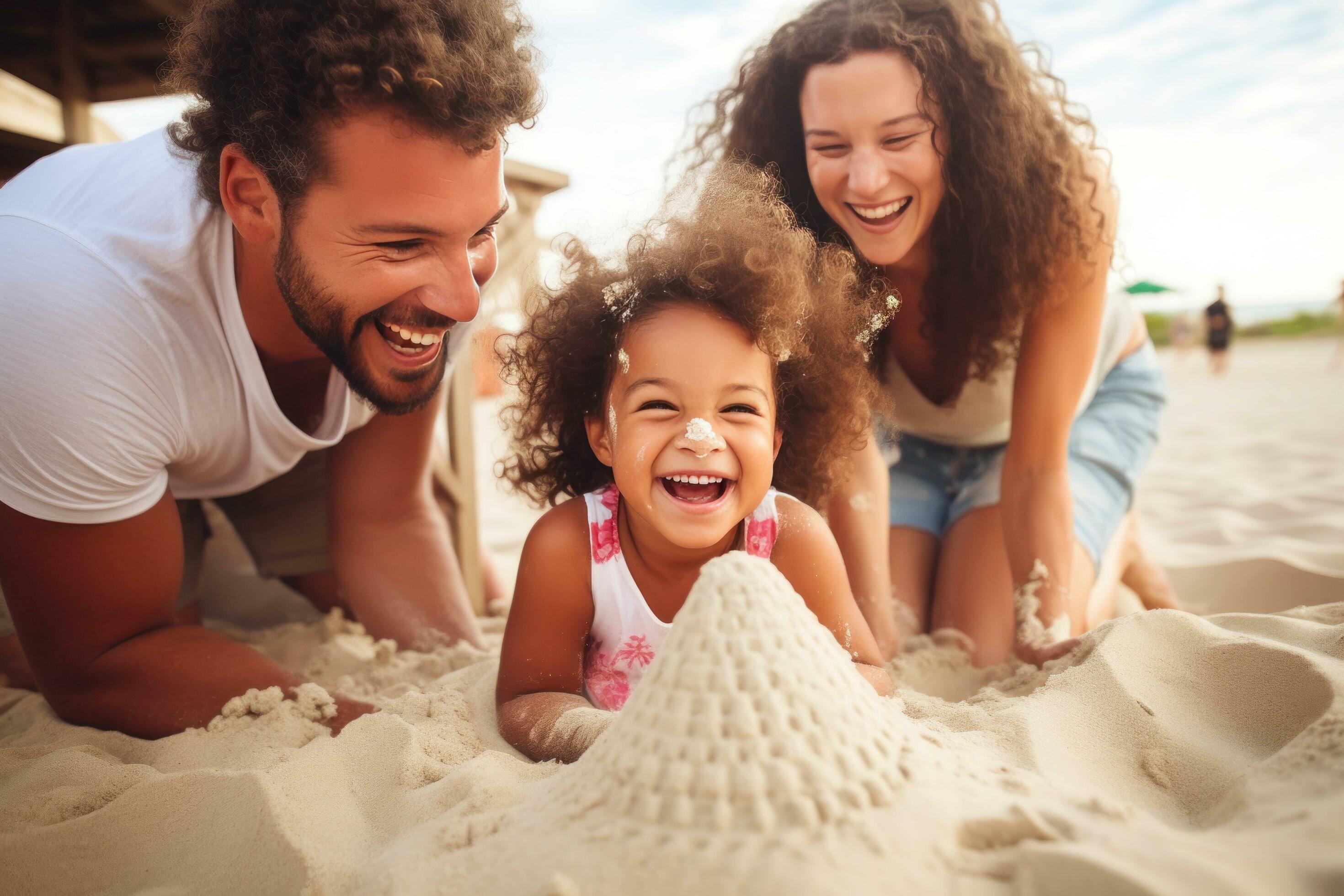 Happy family on the beach Stock Free