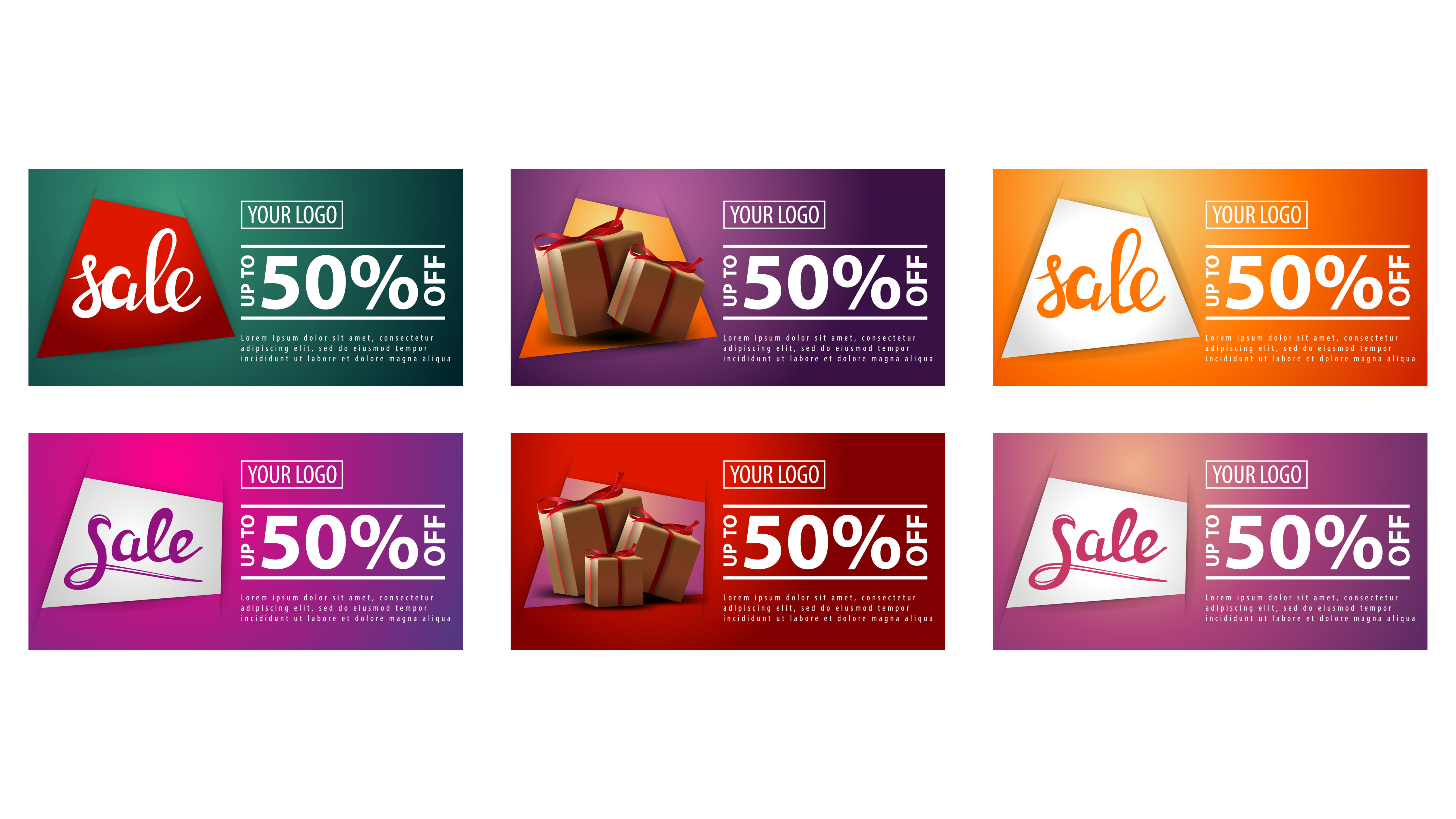 Set of colorful horizontal discount sale banners Free Vector