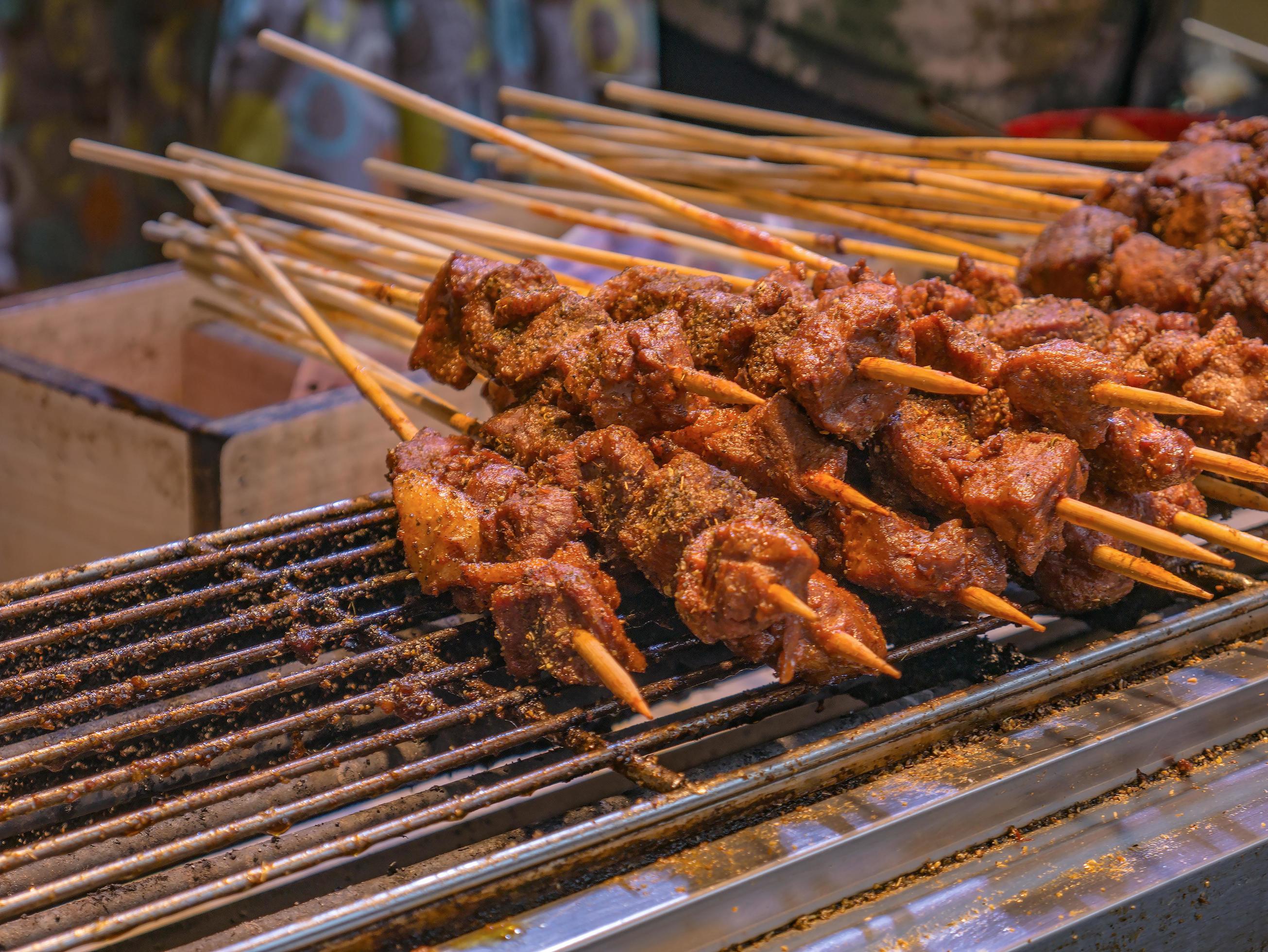 Close up Grilled Chicken on Street food Stall at zhangjiajie city China.China Local Food travel Stock Free