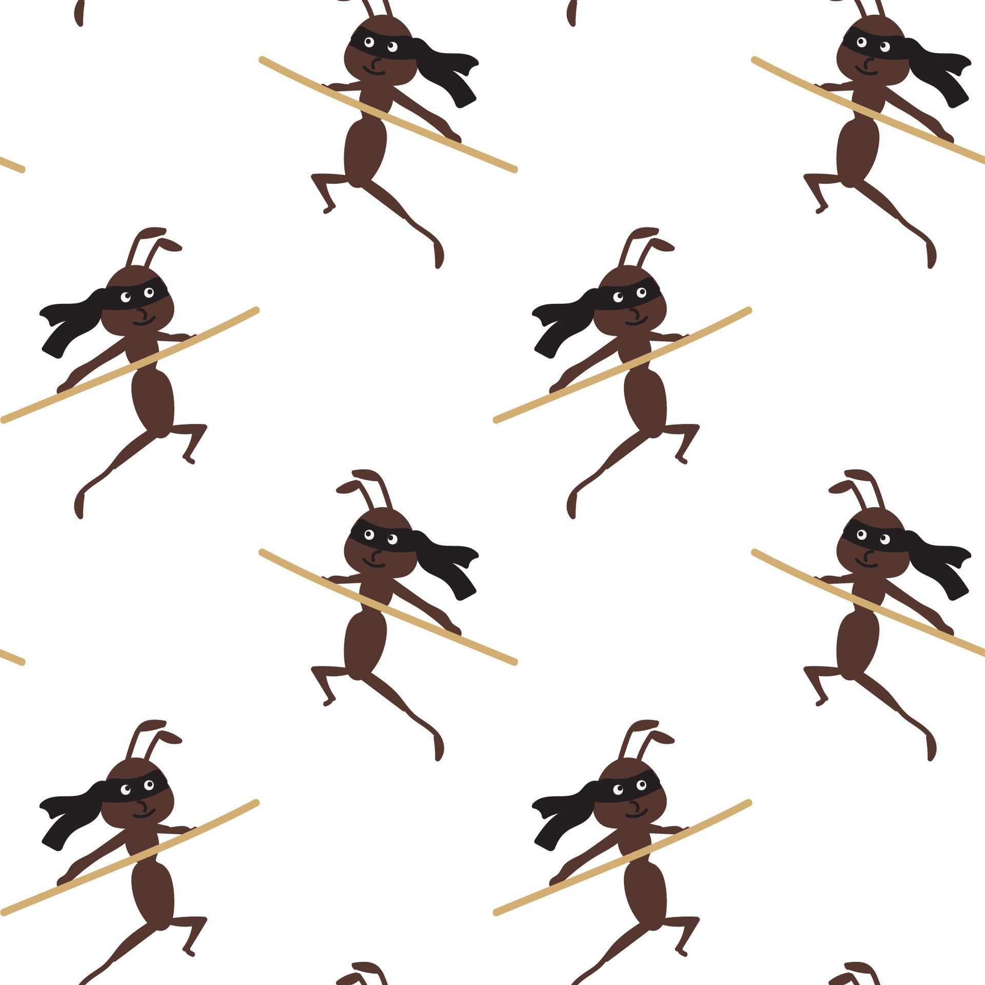 Ninja Ant. Cute character in cartoon style. Seamless pattern. Free Vector