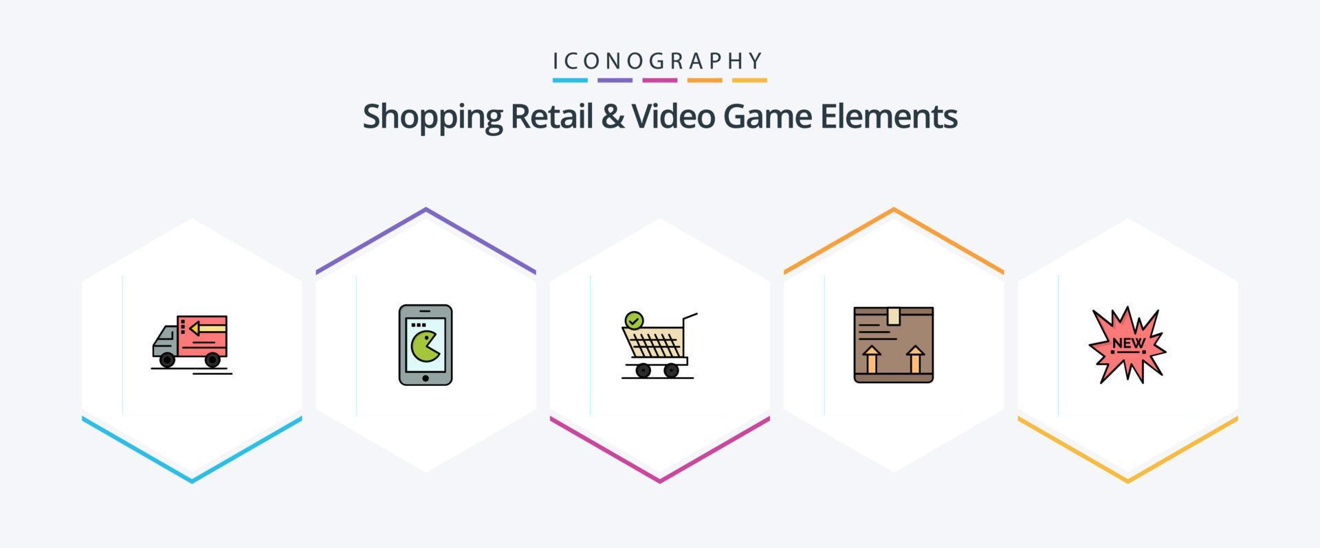 Shoping Retail And Video Game Elements 25 FilledLine icon pack including shopping. up. trolly. arrow. deliver Stock Free