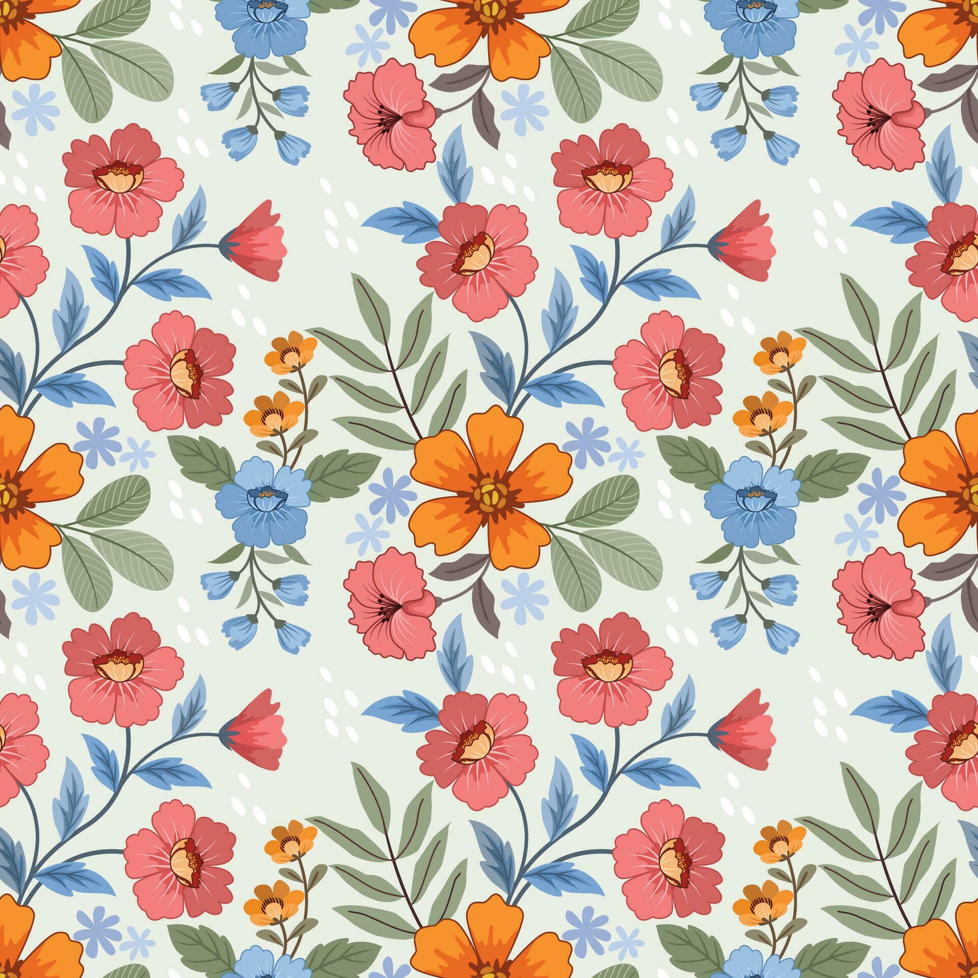 Colorful hand draw flowers seamless pattern. Stock Free