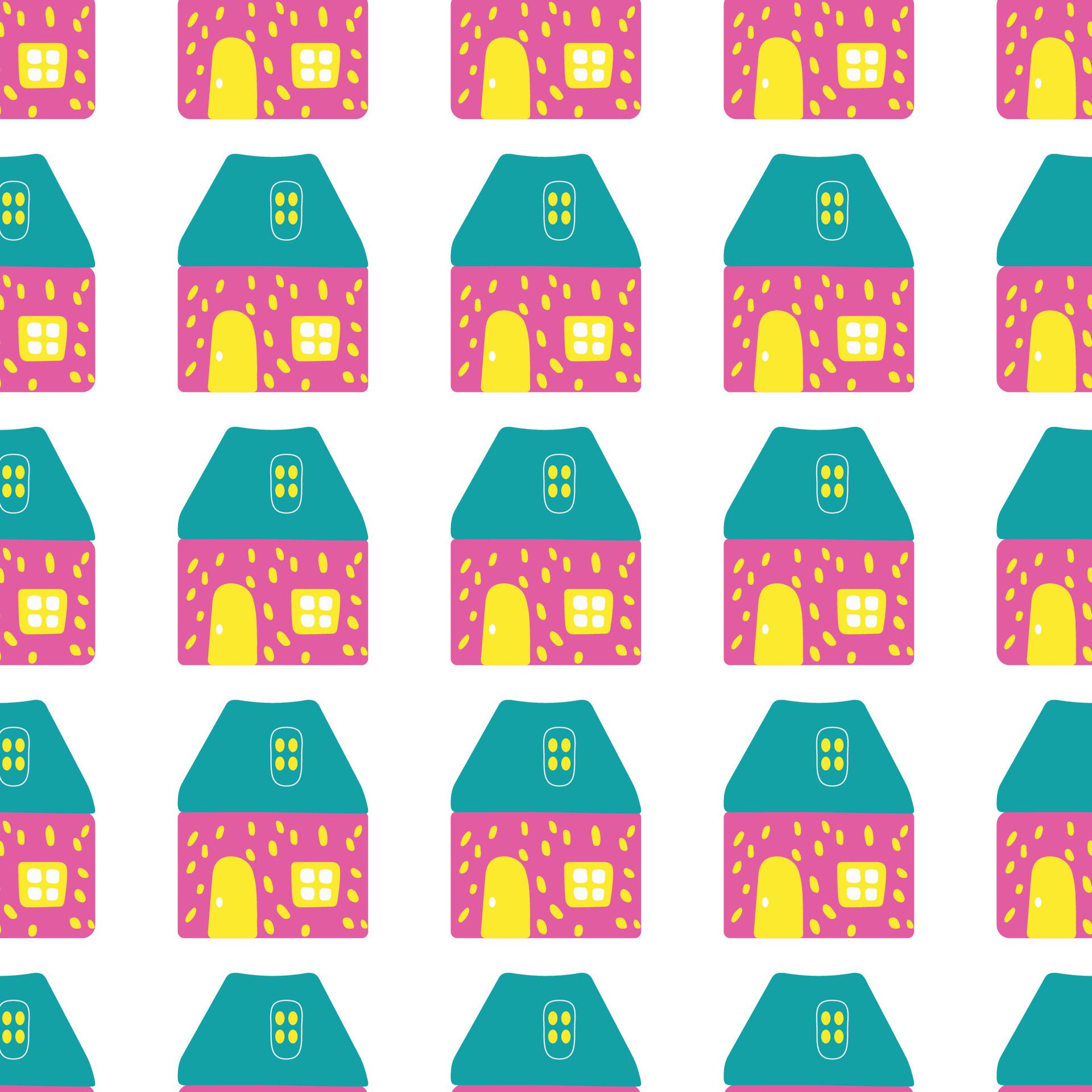 a pattern with colorful houses on a white background Free Vector