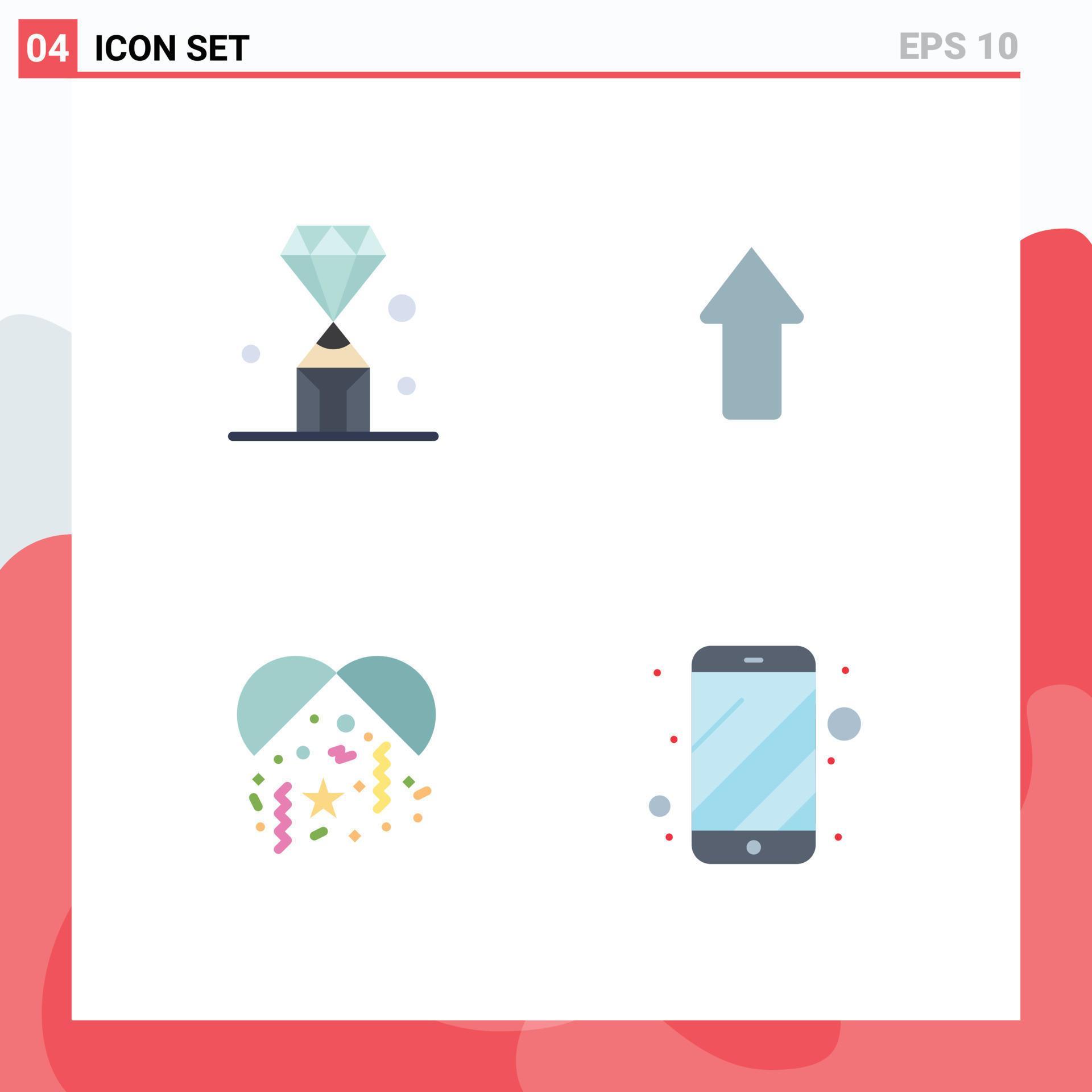 4 Flat Icon concept for Websites Mobile and Apps gems celebration pen arrows party Editable Vector Design Elements Stock Free