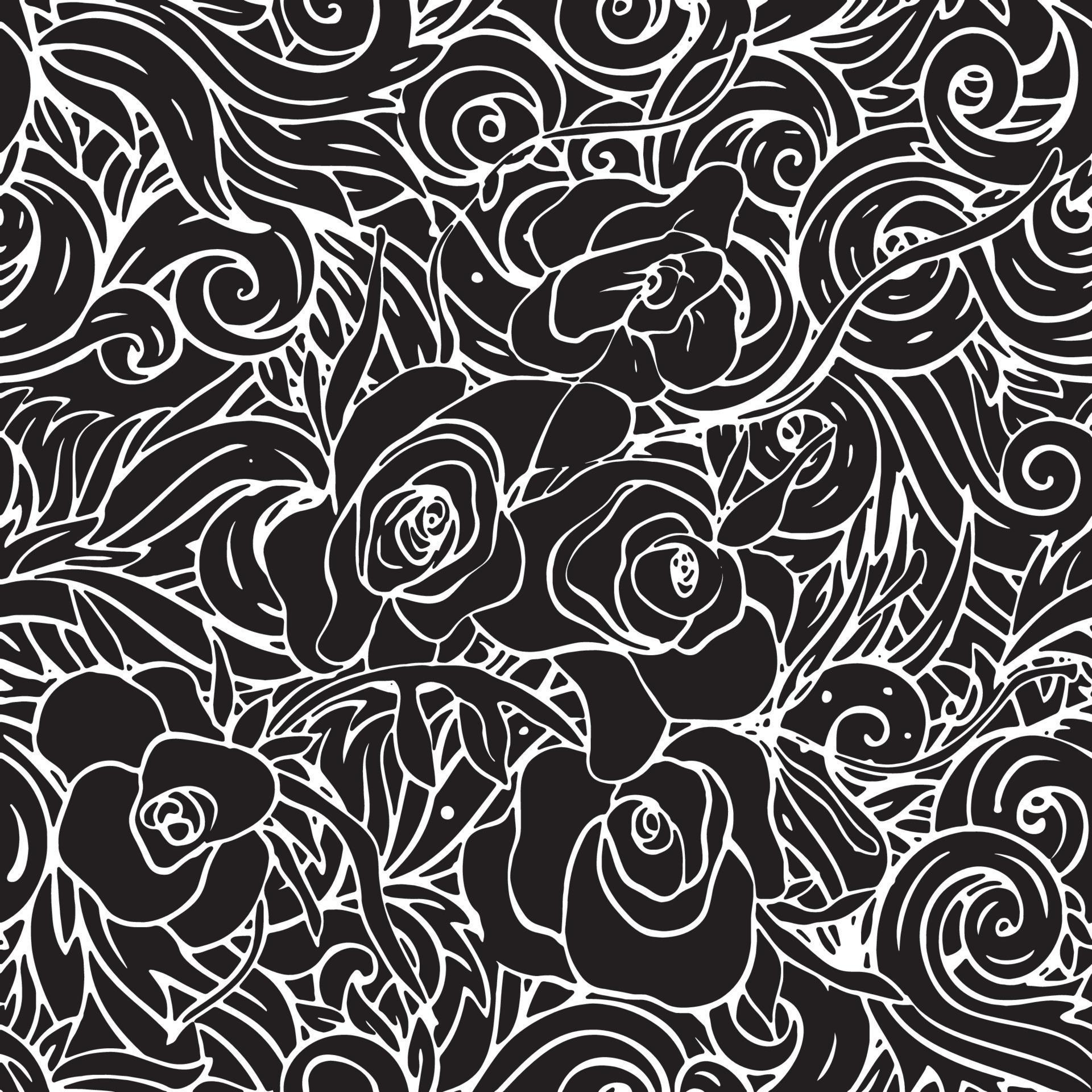 Seamless pattern with black and white flowers Vector Stock Free