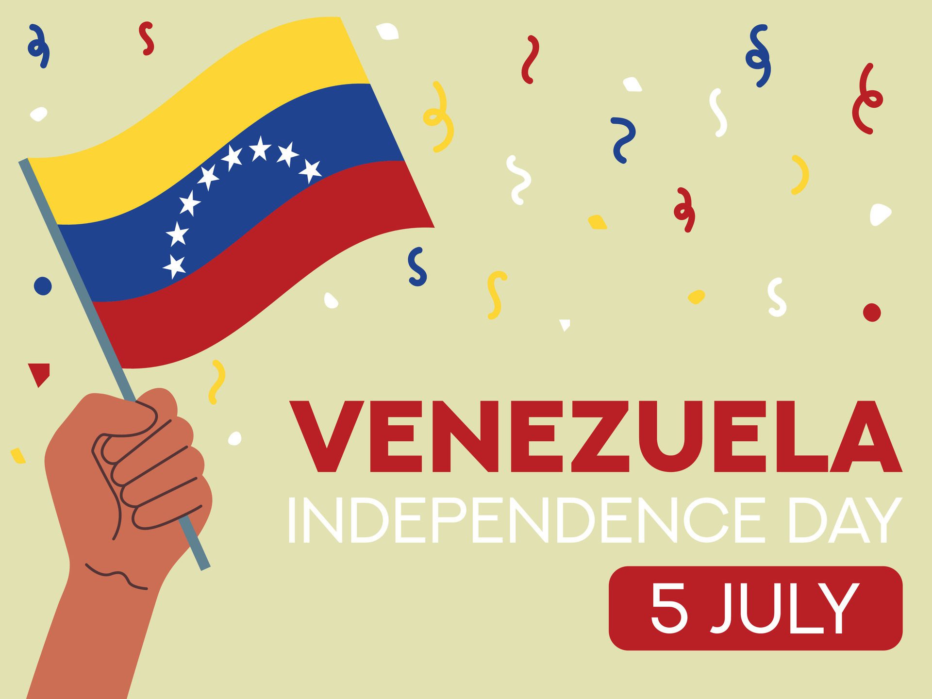 Venezuela independence day 5 July. Venezuela flag in hand. Greeting card, poster, banner template Free Vector