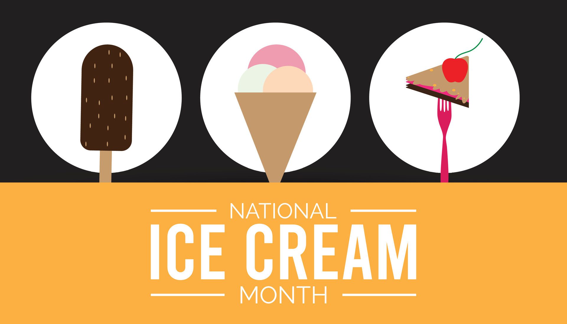 National Ice Cream Month observed every year in July. Template for background, banner, card, poster with text inscription. Free Vector