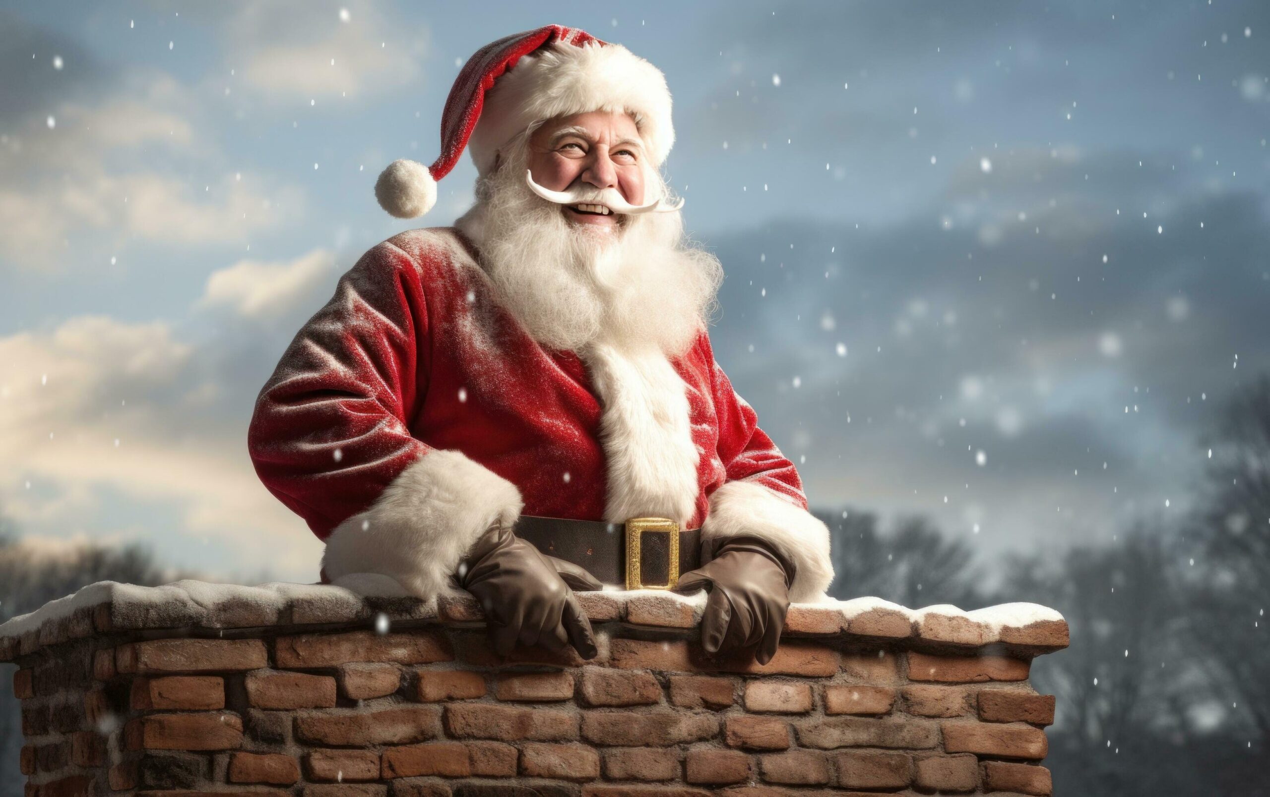 santa claus laying on roof watching snowy sky Free Photo