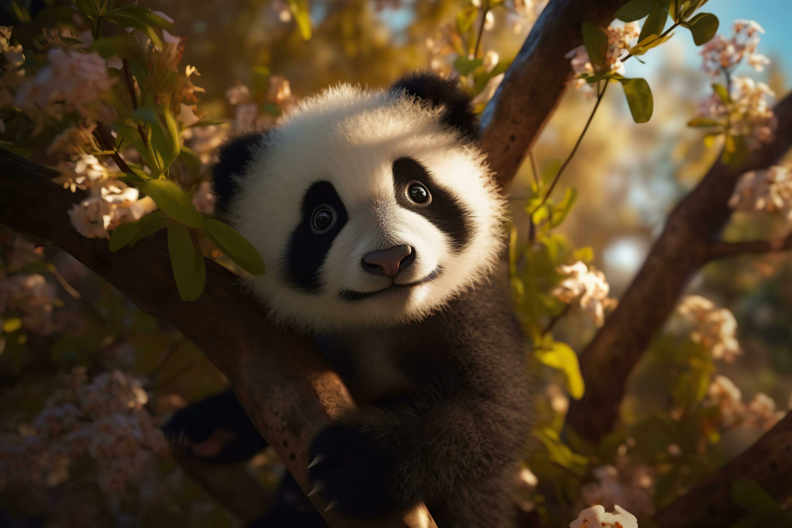 Panda bear on a tree branch. Free Photo