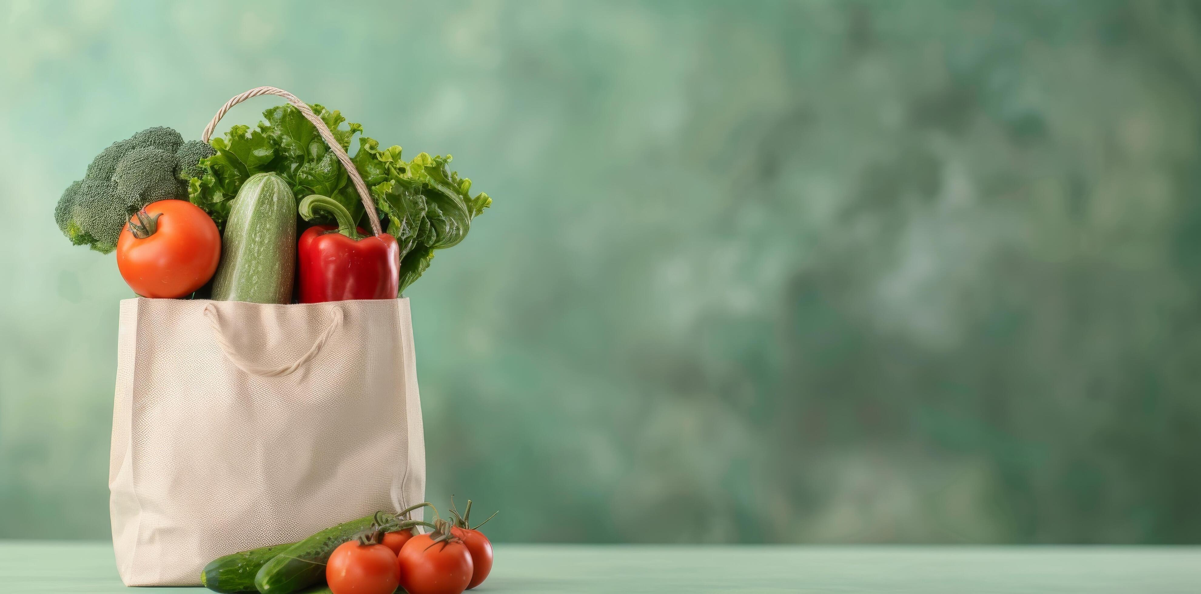 Fresh Vegetables in Eco-Friendly Bag on Mint Green Background Stock Free