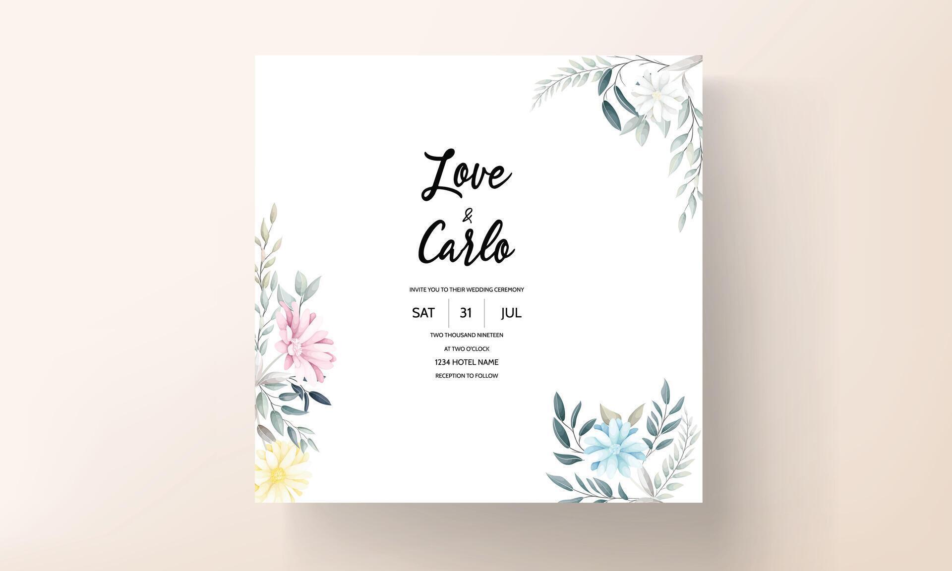 beautiful flower and leaves wedding invitastion card Stock Free