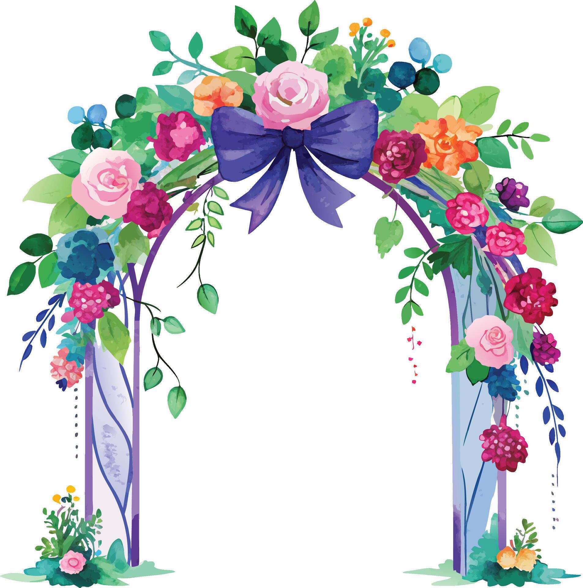 Wedding arch with flowers and ribbons. Vector illustration. Stock Free