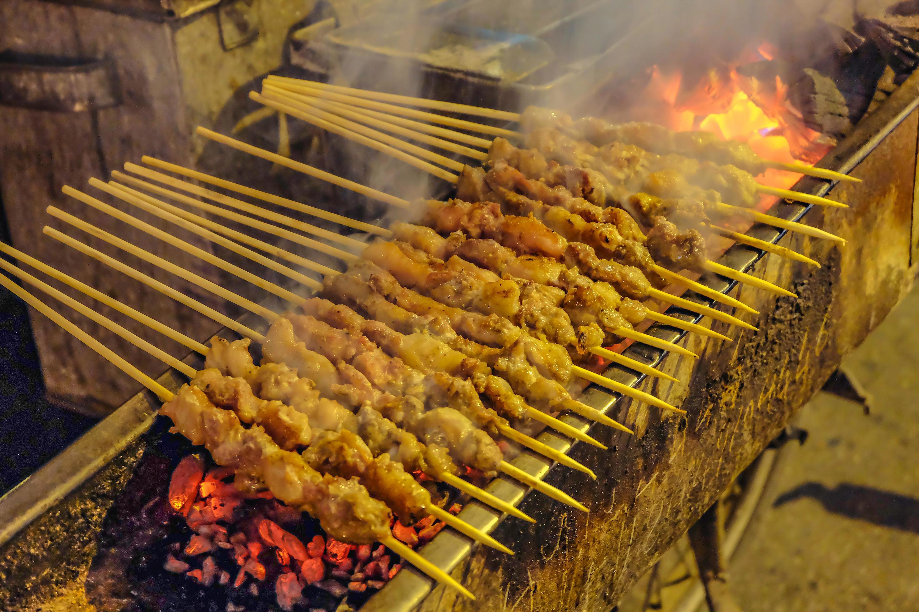 Close up Grill Goat Street food in shanghai city China Stock Free