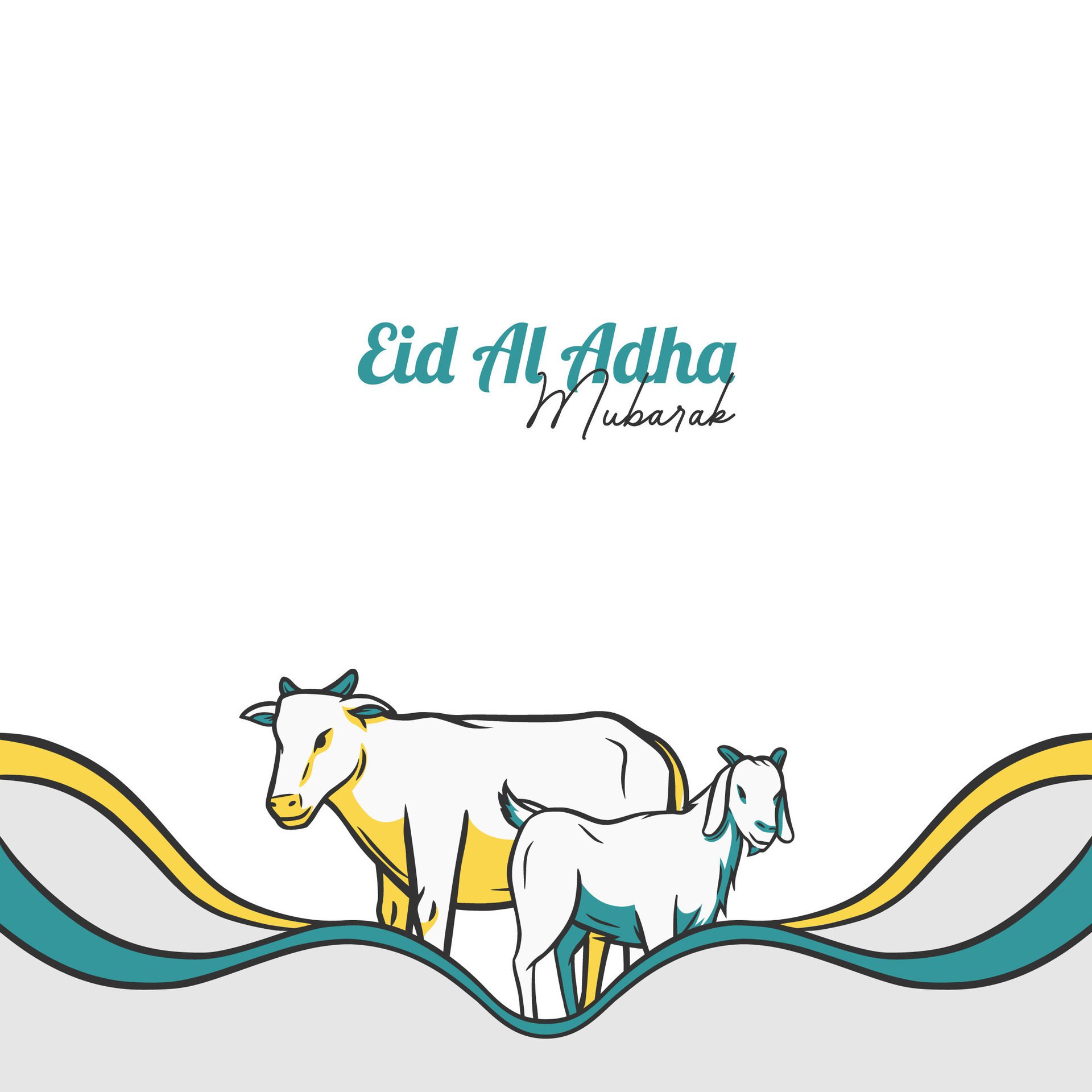 Eid Al Adha festival. banner with goat and cow. hand drawn illustration. Free Vector