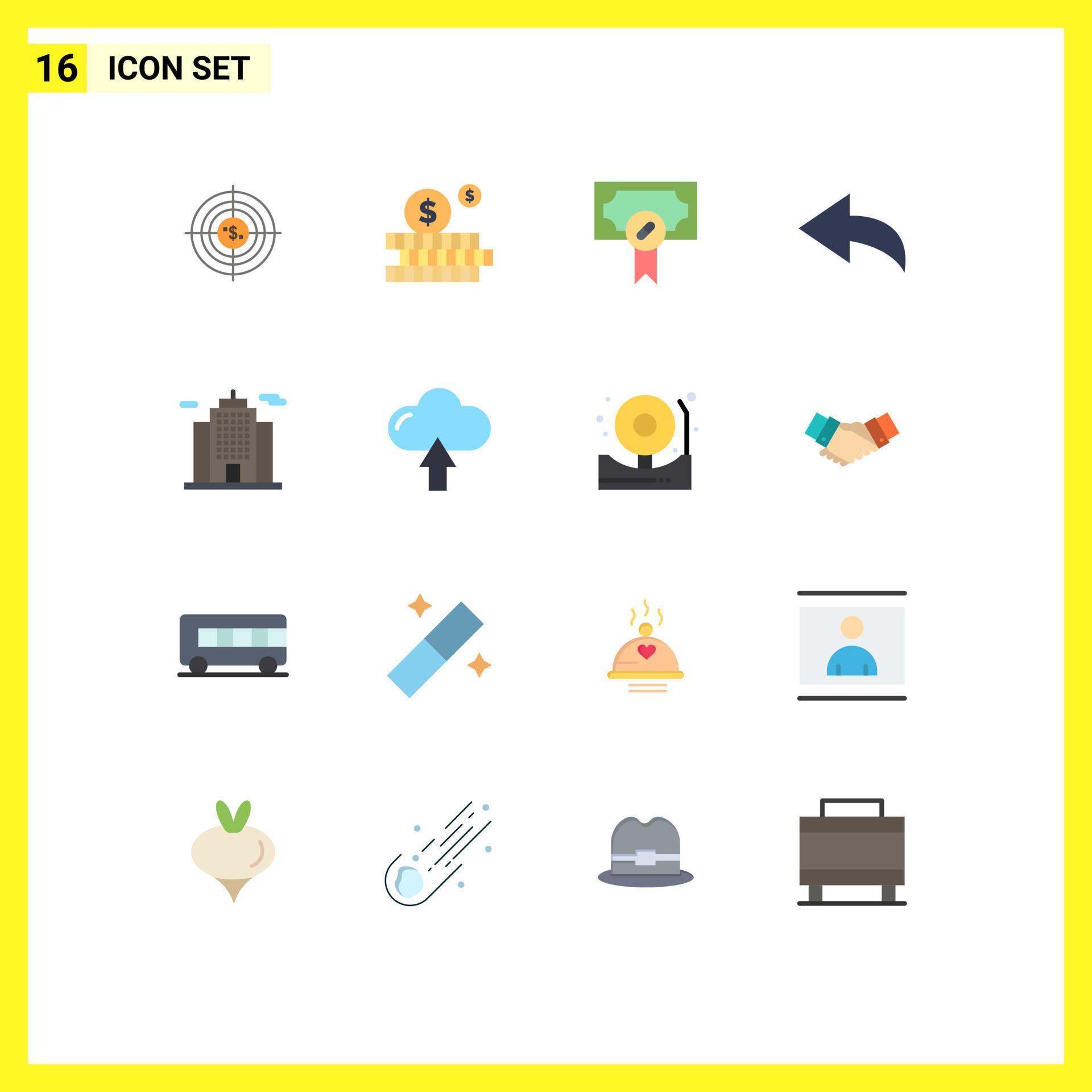 Mobile Interface Flat Color Set of 16 Pictograms of architecture arrow budget reward hospital Editable Pack of Creative Vector Design Elements Stock Free