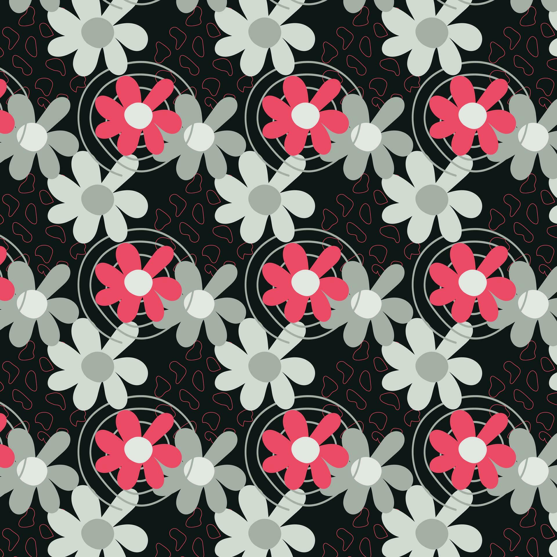 Seamless pattern with flowers and abstract details on a black background. Stock Free