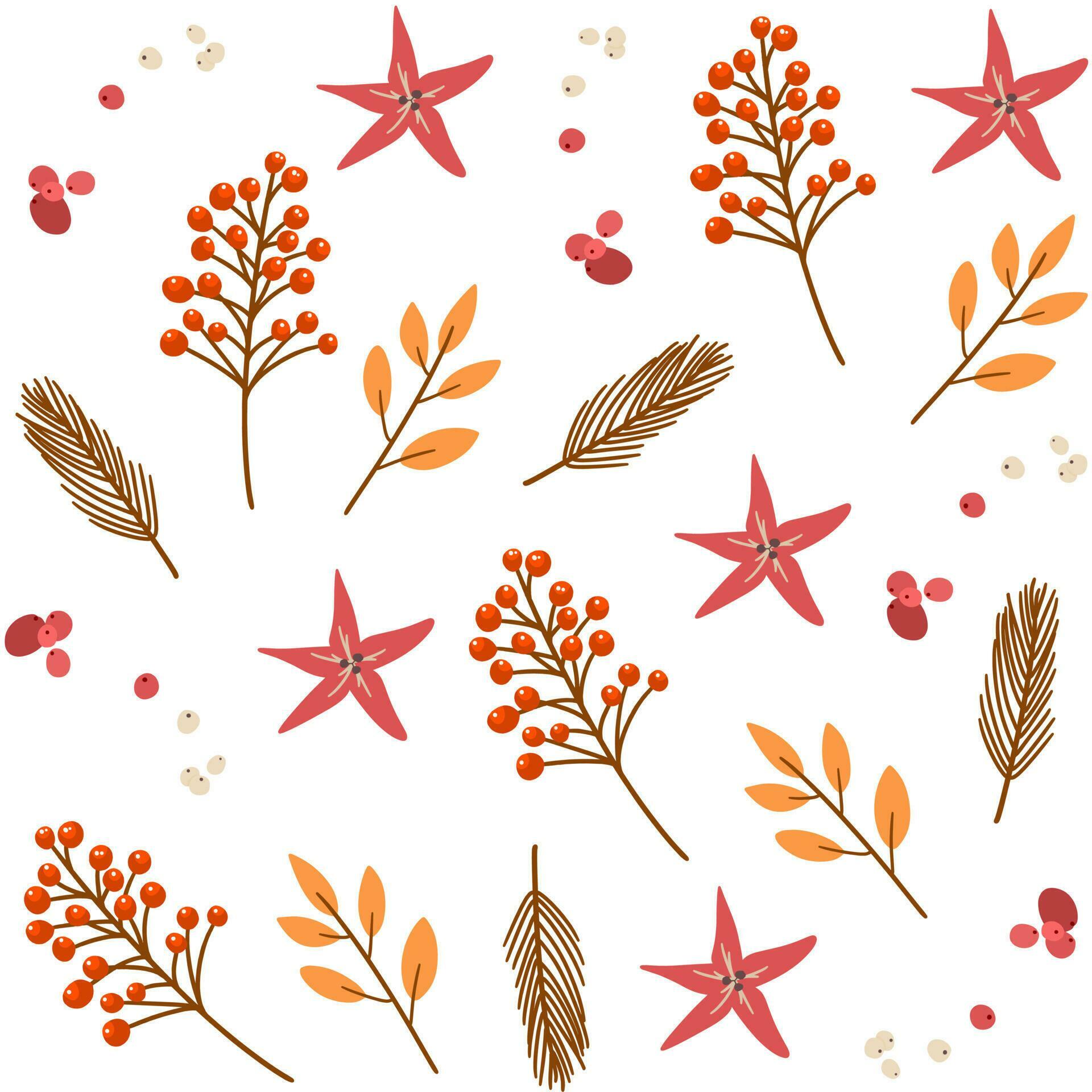 autumn leaves, nut and flower seamless pattern Stock Free