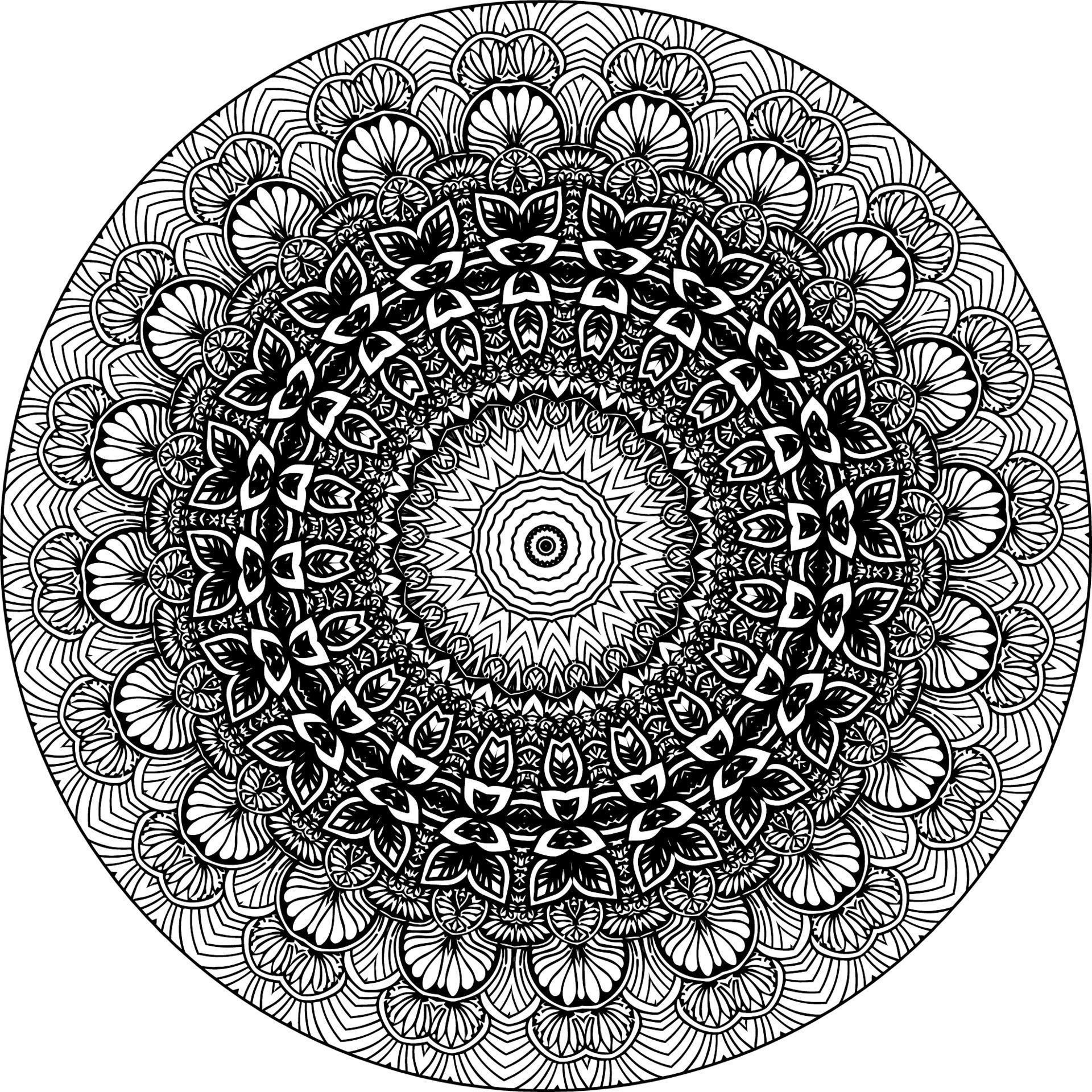 Easy mandala, simple mandalas flowers coloring page on white background. Stock Free