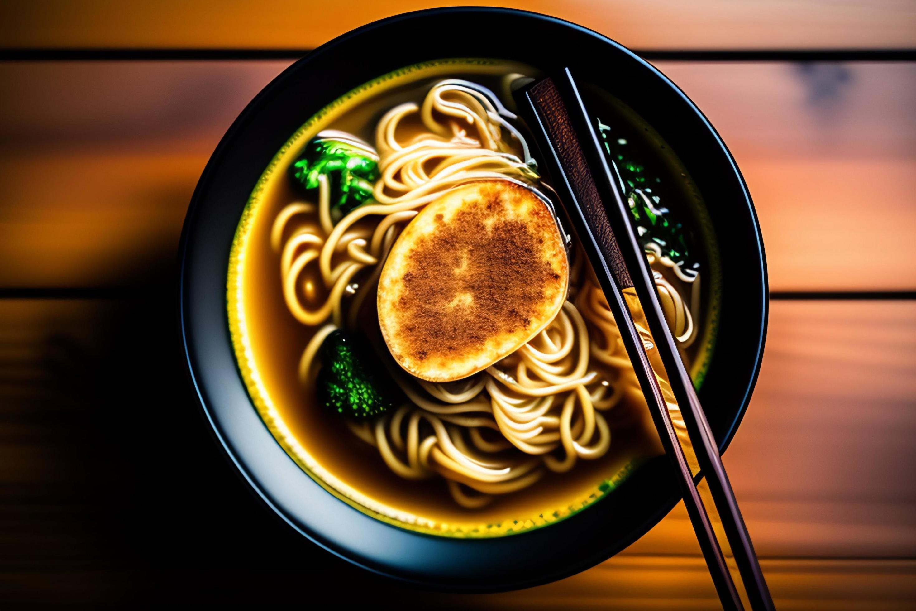 Delicious noodles. Fast food meal with appetizing pasta and chopsticks. Stock Free