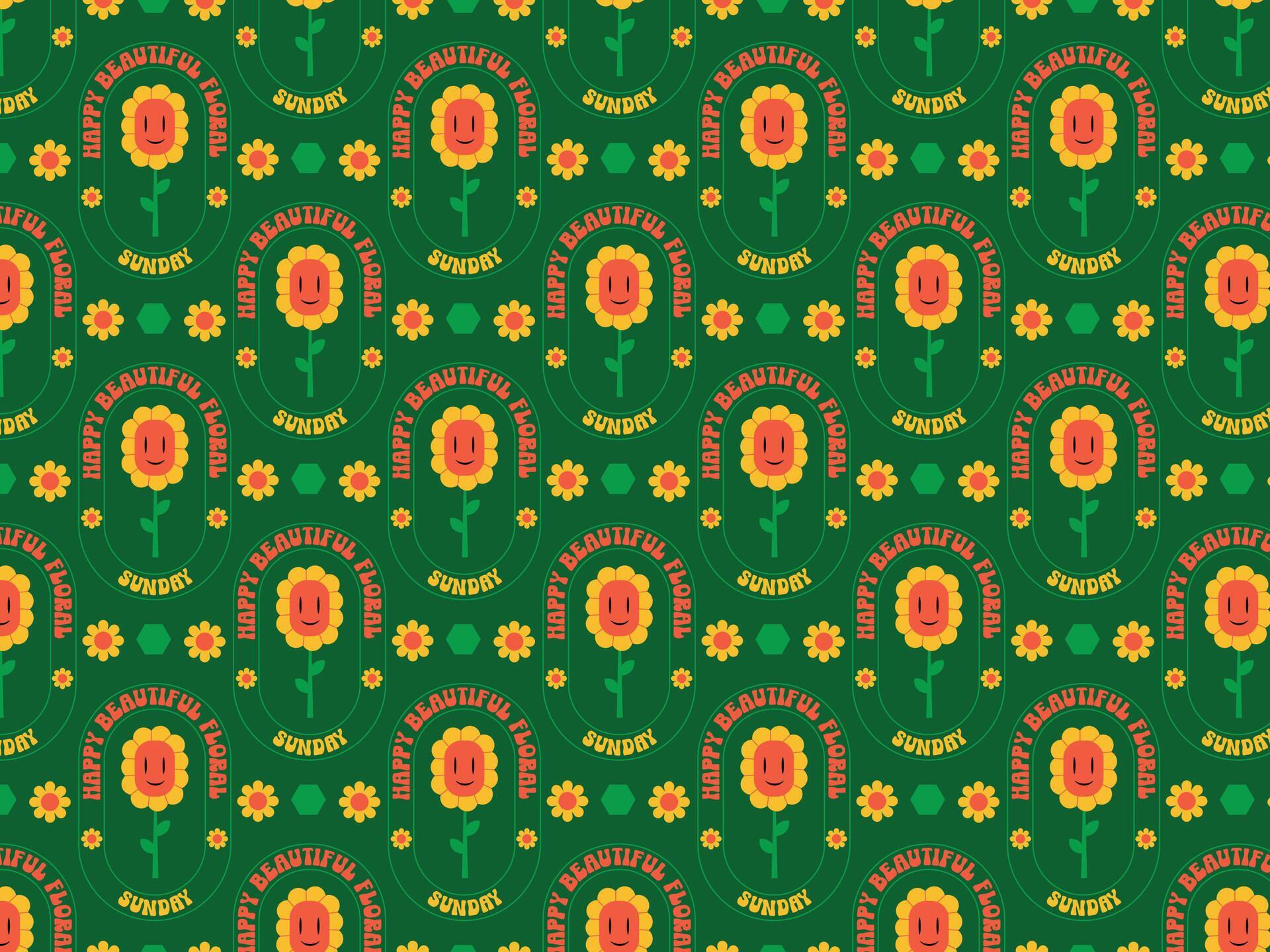 green floral flower 70s retro background pattern Stock Free