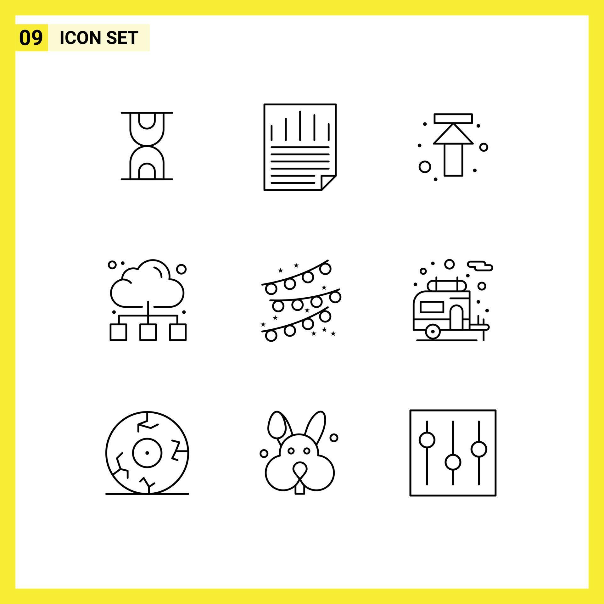 Outline Pack of 9 Universal Symbols of party bulb buntings arrows internet network Editable Vector Design Elements Stock Free