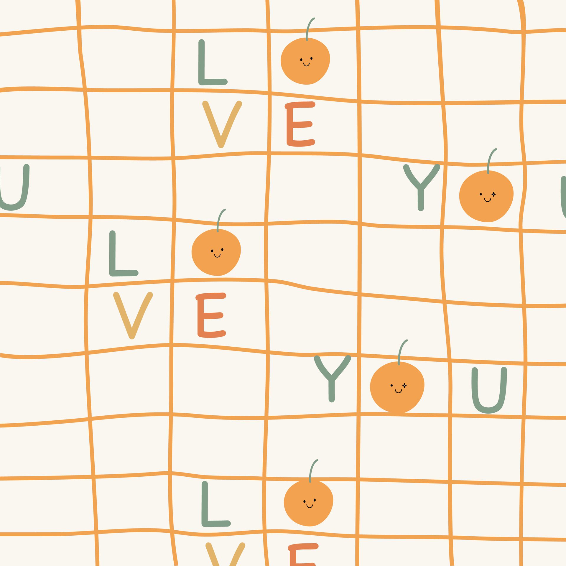 Love you pattern with cute orange and abstract square line pattern for kids Free Vector