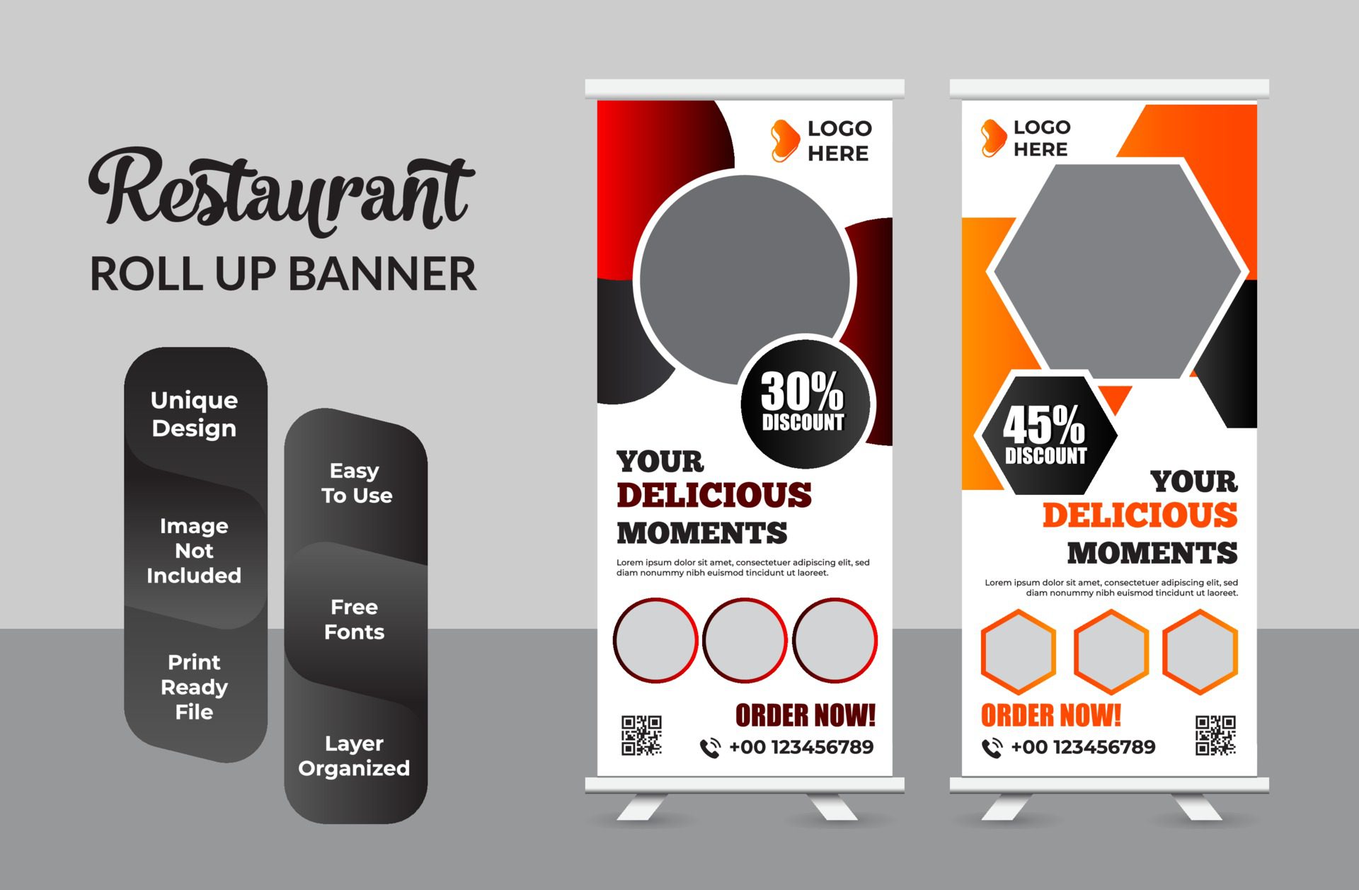 Fast food restaurant roll up banner template set Free Vector