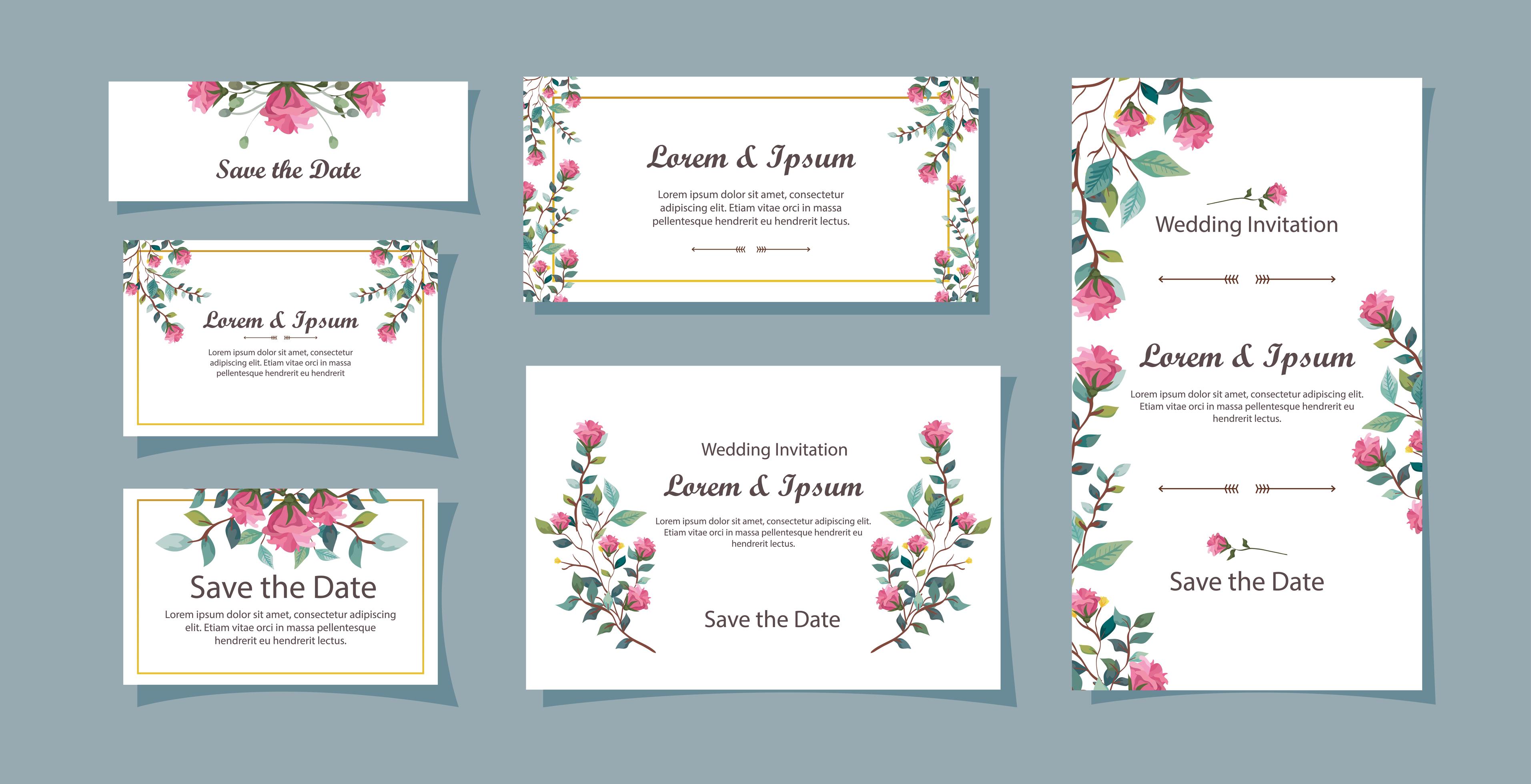 set of wedding invitation cards with flowers decoration Stock Free