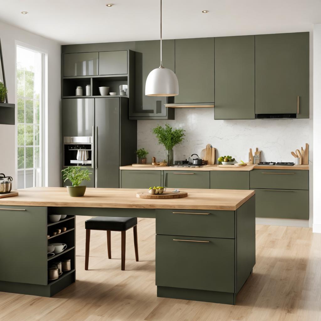 Modern kitchen olive on by @ai_generated