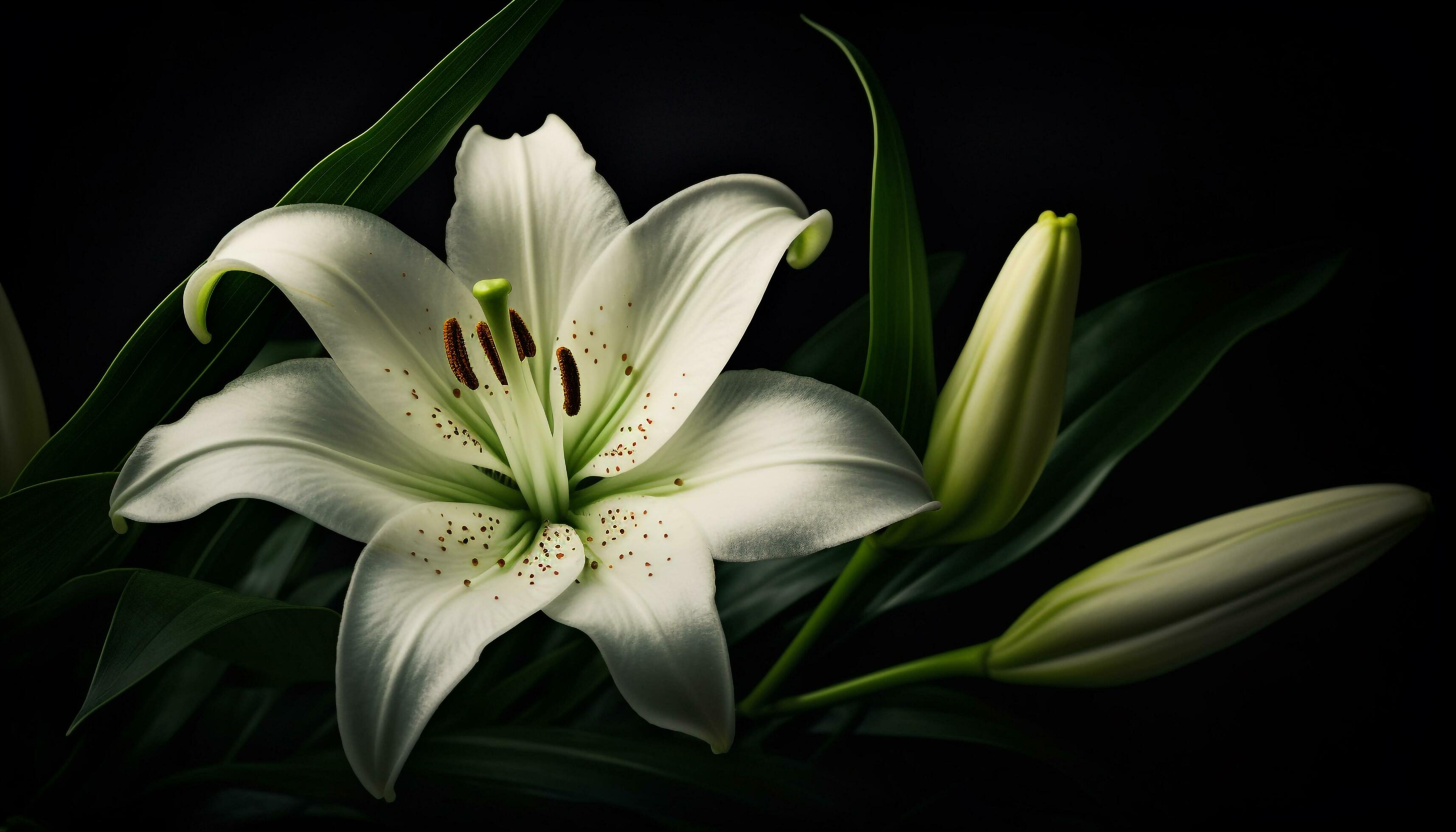 elegance single flower fragility in dark black background generated by AI Stock Free