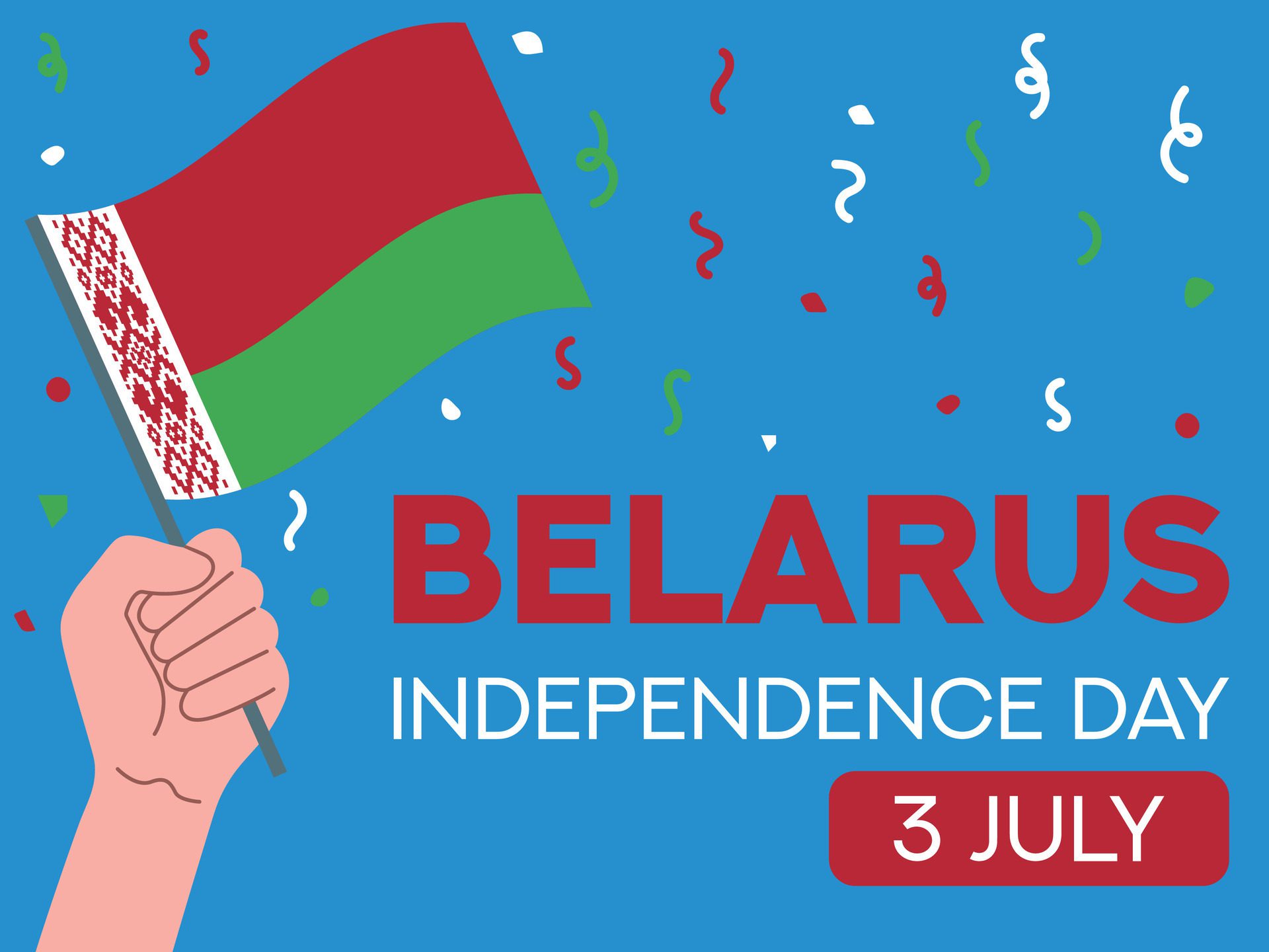 belarus independence day 3 July. belarus flag in hand. Greeting card, poster, banner template Free Vector