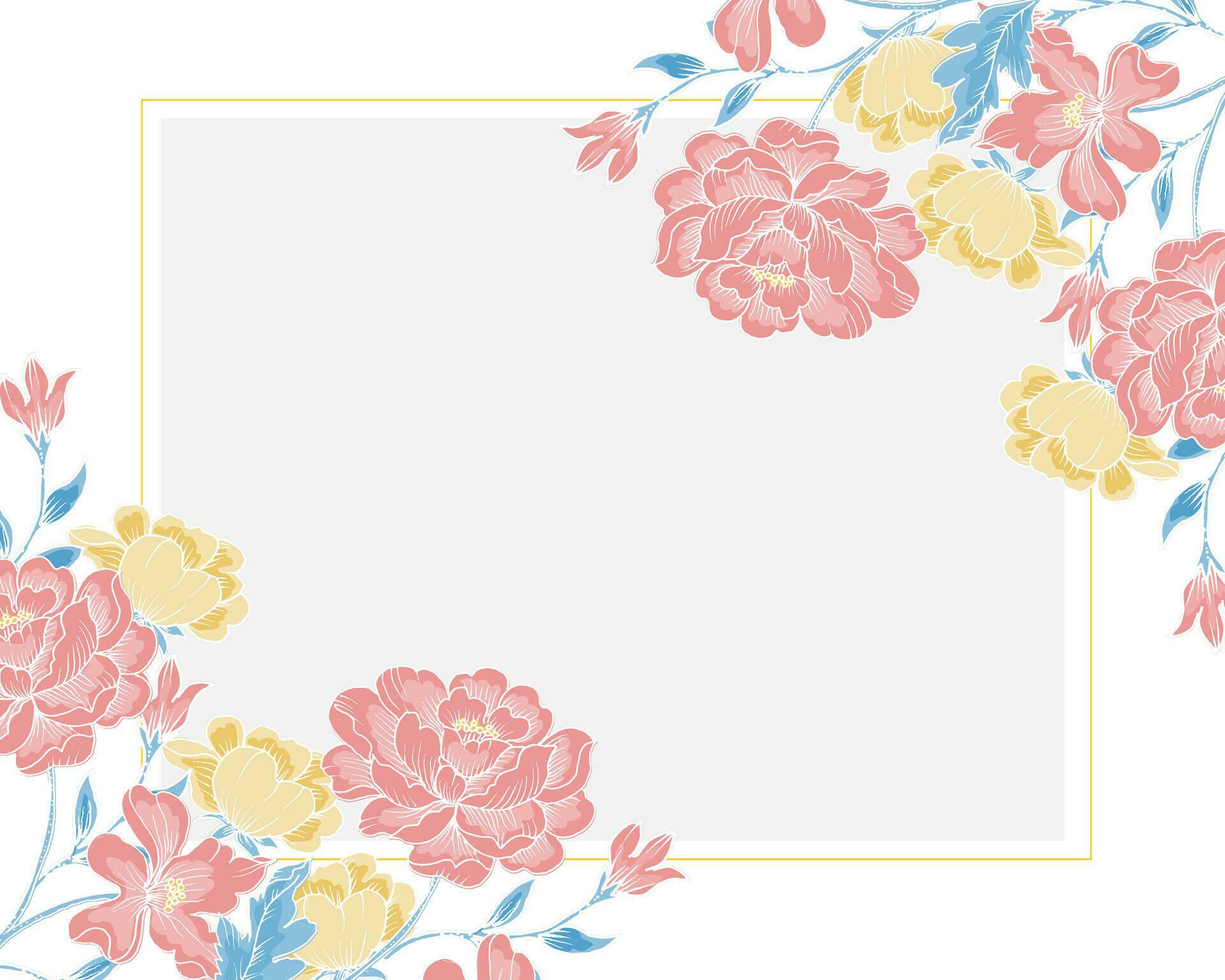 Hand Drawn Peony Batik Flower Border Stock Free and Free SVG